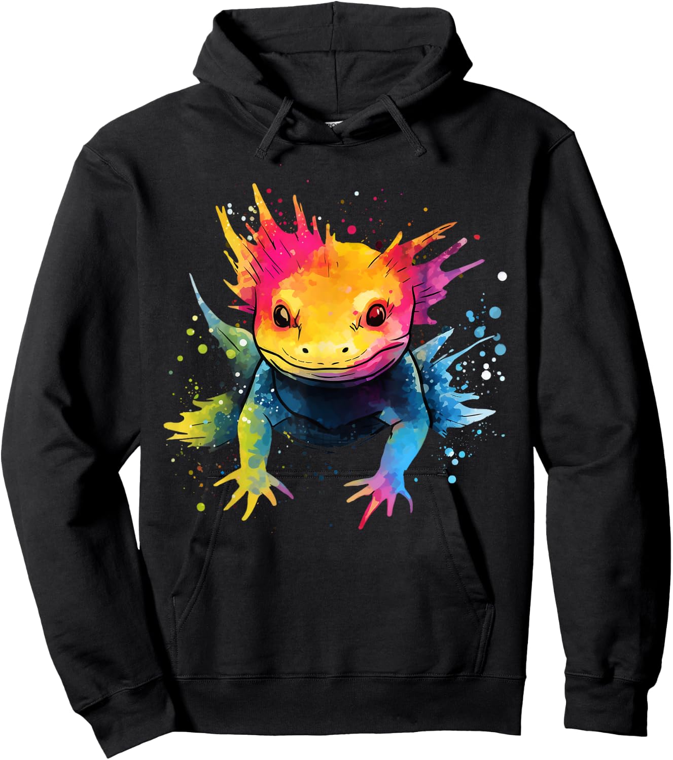 Cool Axolotl on Colourful Painted Axolotl , black Hoodie - Hoodie | Black