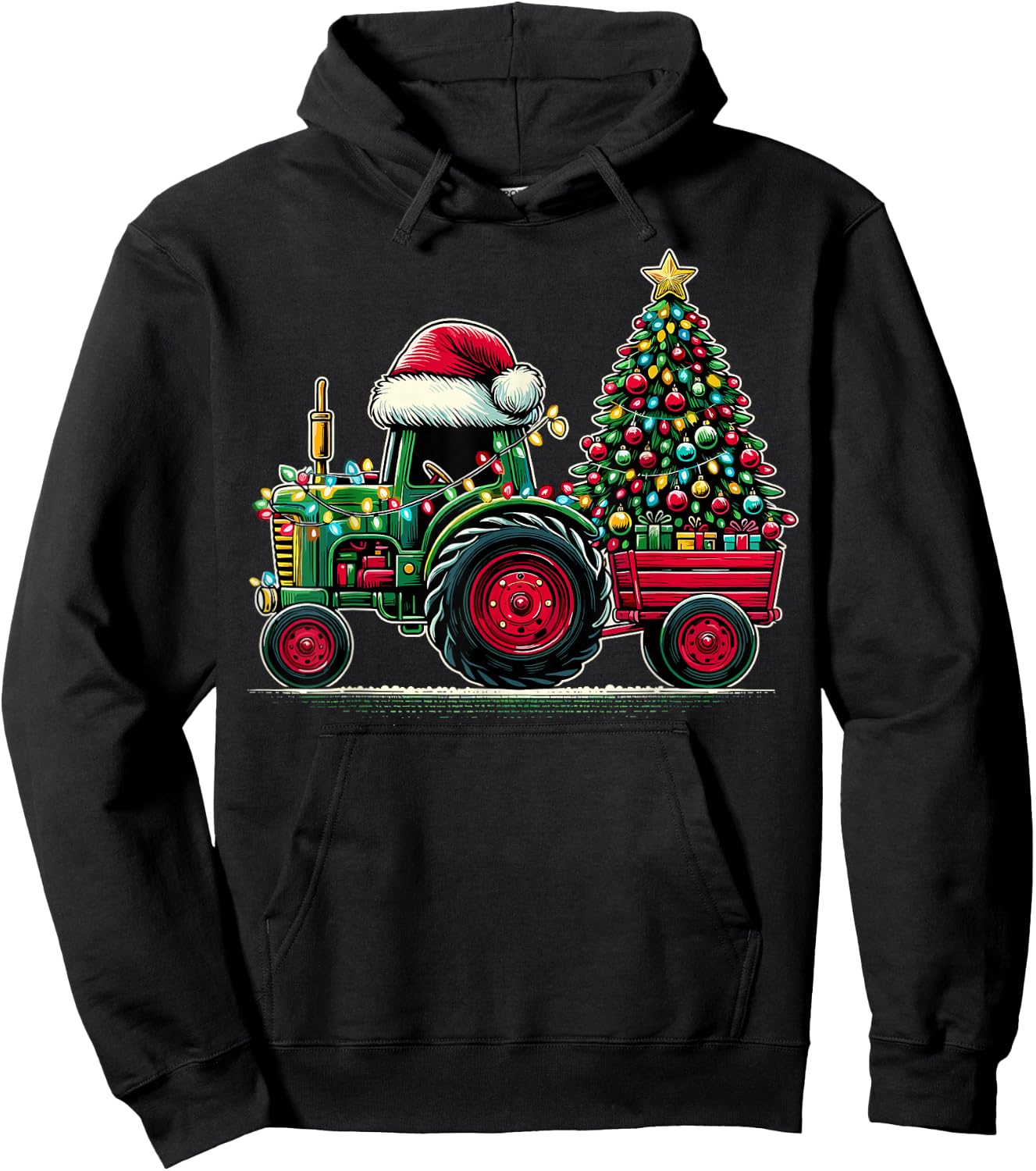 Christmas Tractor Santa Xmas Farm Truck Hoodie - Hoodie | Black