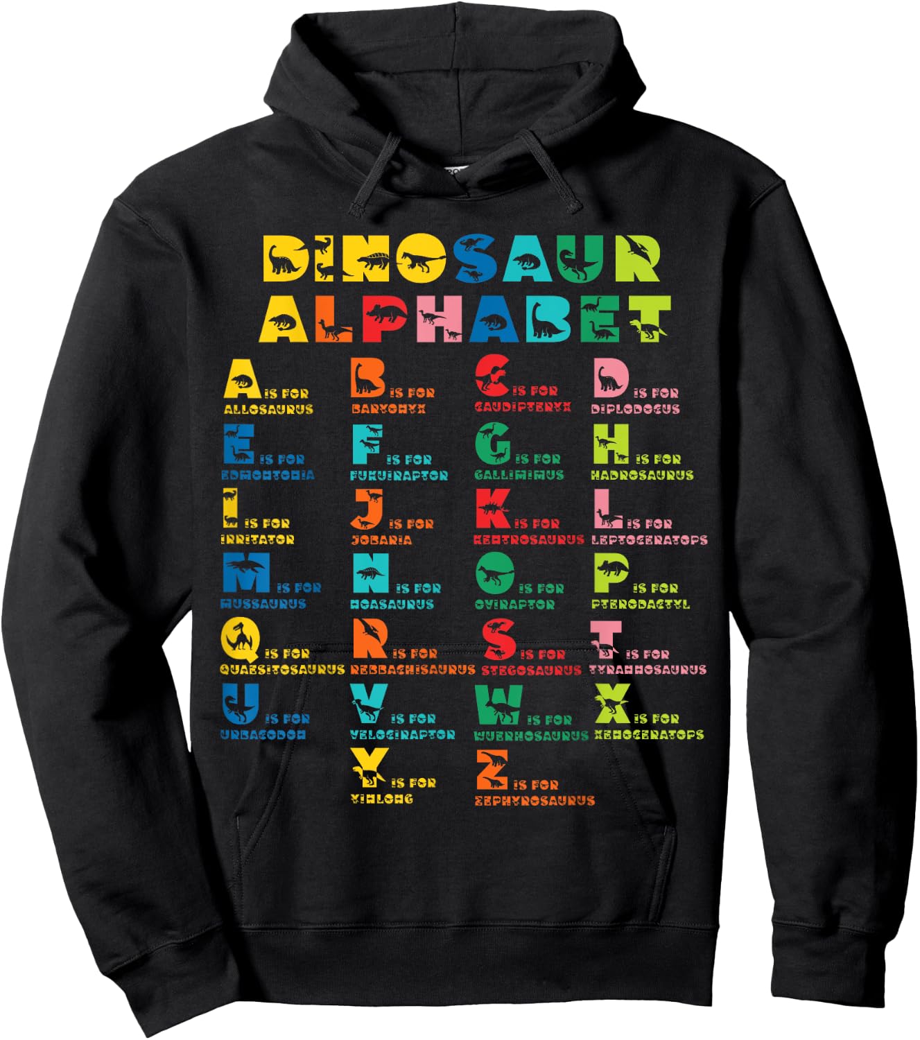 Types Of Dinosaurs Alphabet A-Z ABC Dino Identification kids Hoodie - Hoodie | Black