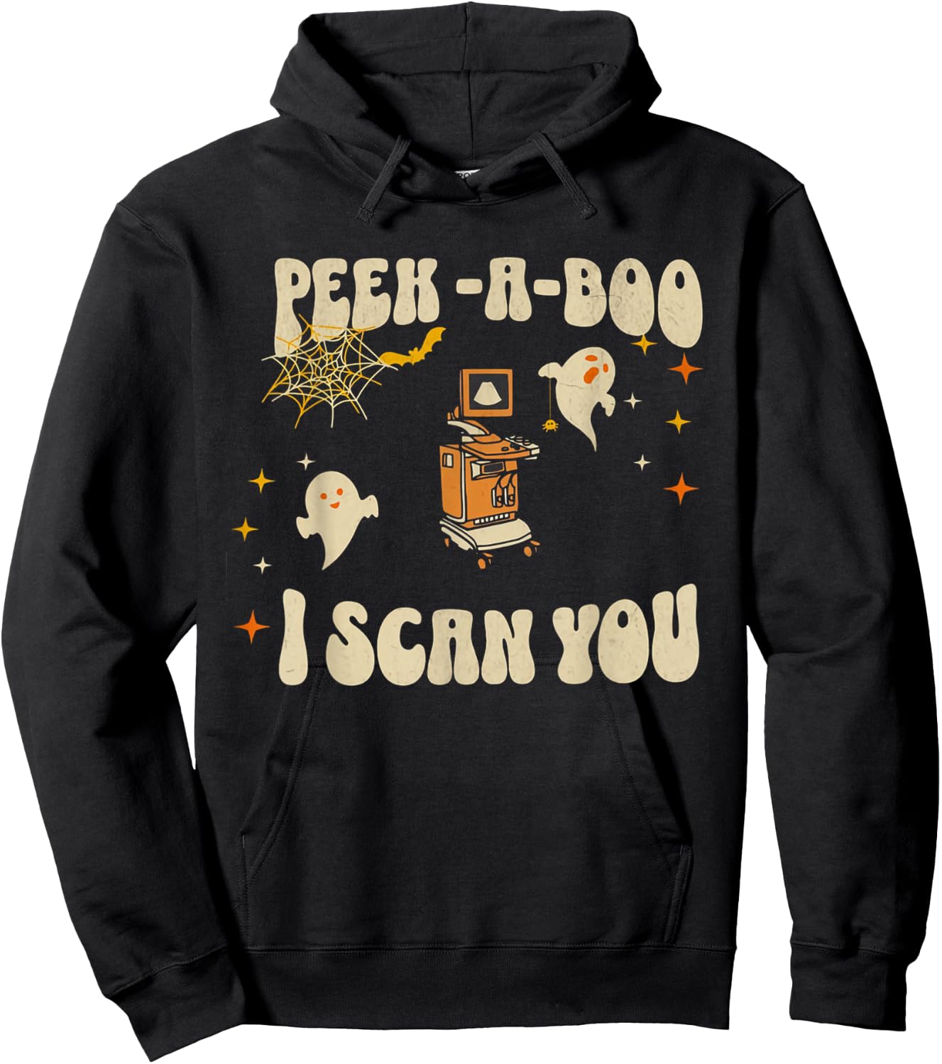Retro Ultrasound Peek-A-Boo Halloween Ghost Sonography Crew Hoodie - Hoodie | Black