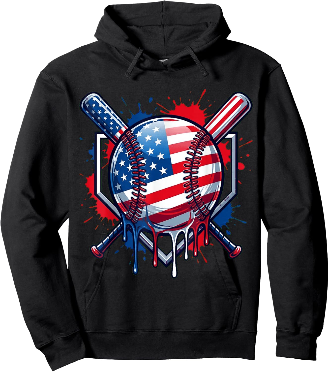 Baseball Drip American Flag Men Women Kids Youth 4th of July Hoodie - Hoodie | Black