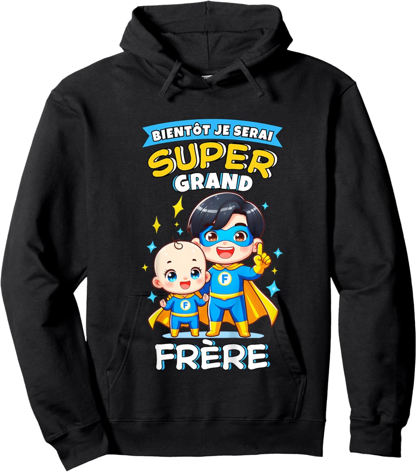 Child Future Big Brother Announcement Pregnancy Big Brother Super Hero , Blue, 2 Hoodie - Hoodie | Black