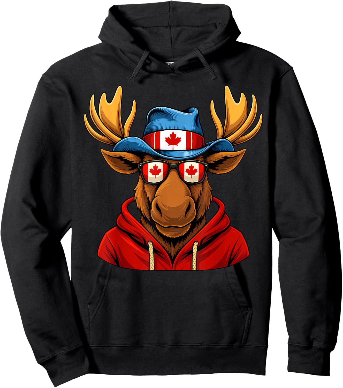 Canada Day Canadian Flag Maple Leaf Moose Sunglasses Kids Hoodie - Hoodie | Black