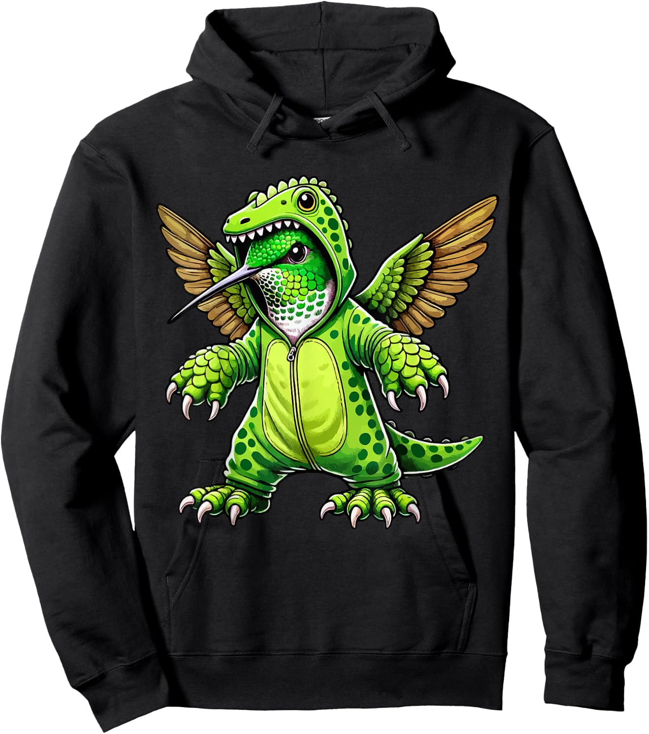 Hummingbird Wearing Dinosaur Costume Halloween Cosplay Hoodie - Hoodie | Black