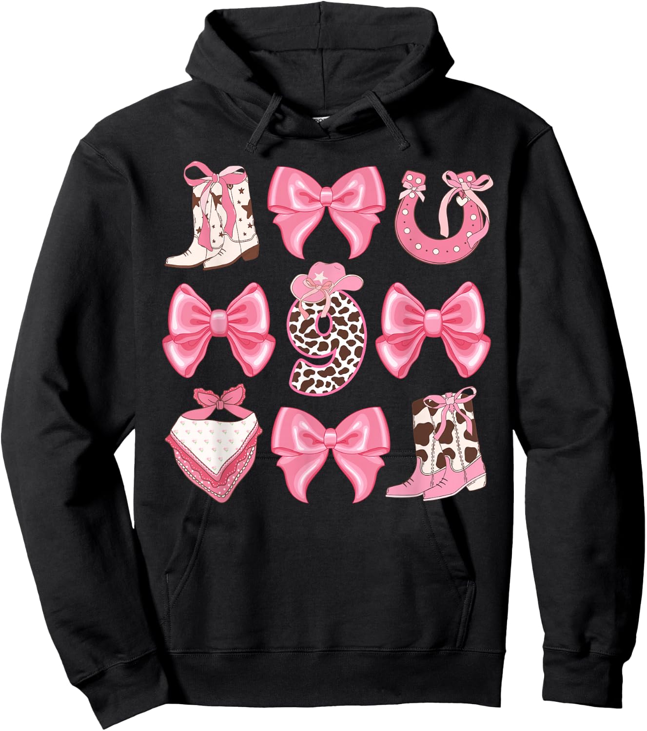 9th Birthday Cowgirl Nine Year Old Cow Girl Birthday Party Hoodie - Hoodie | Black