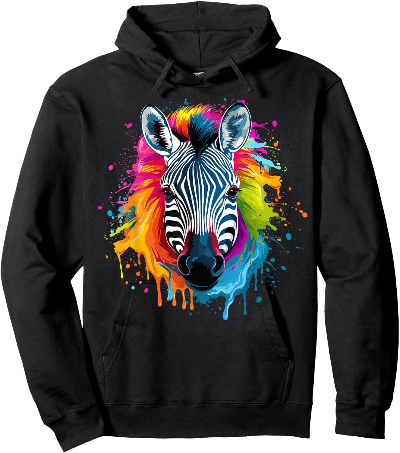 Colorful Splash Art Zebra Wildlife Animal Lover Hoodie - Hoodie | Black