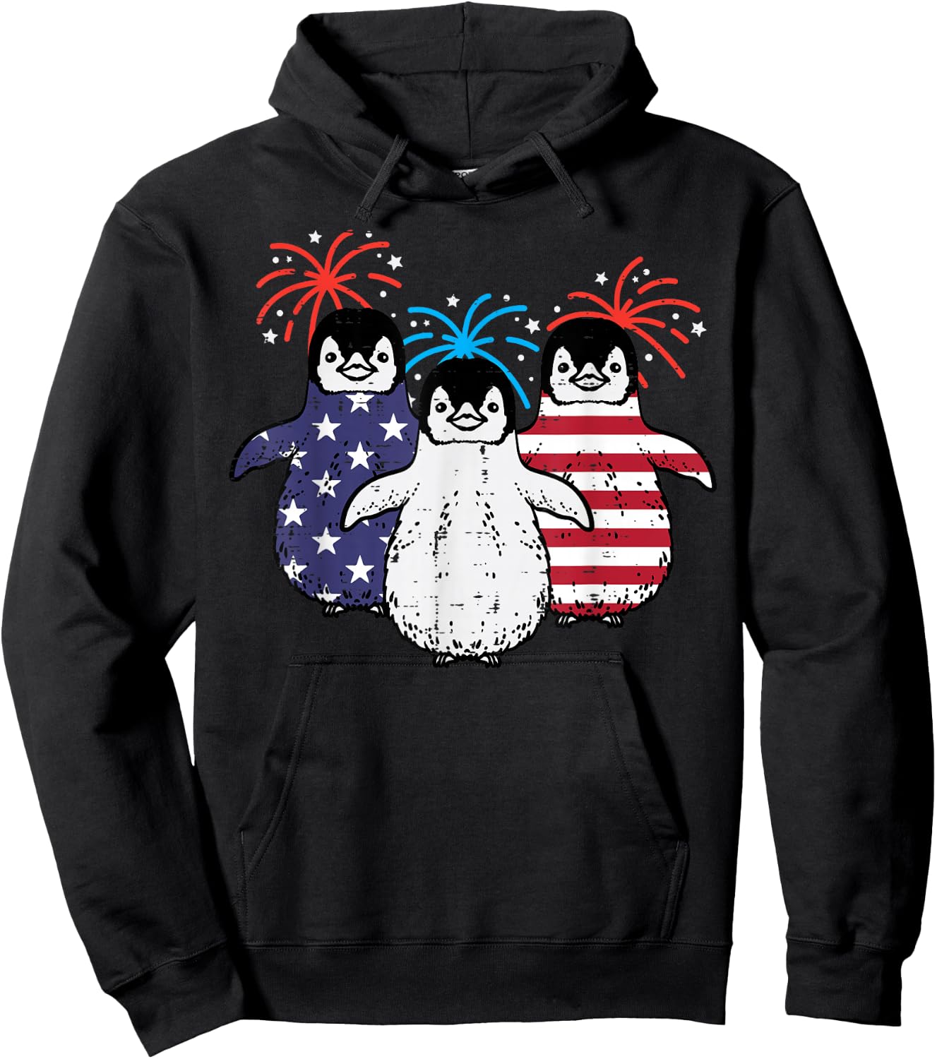 4th Of July American Flag Penguins Patriotic Men Women Kids Hoodie - Hoodie | Black