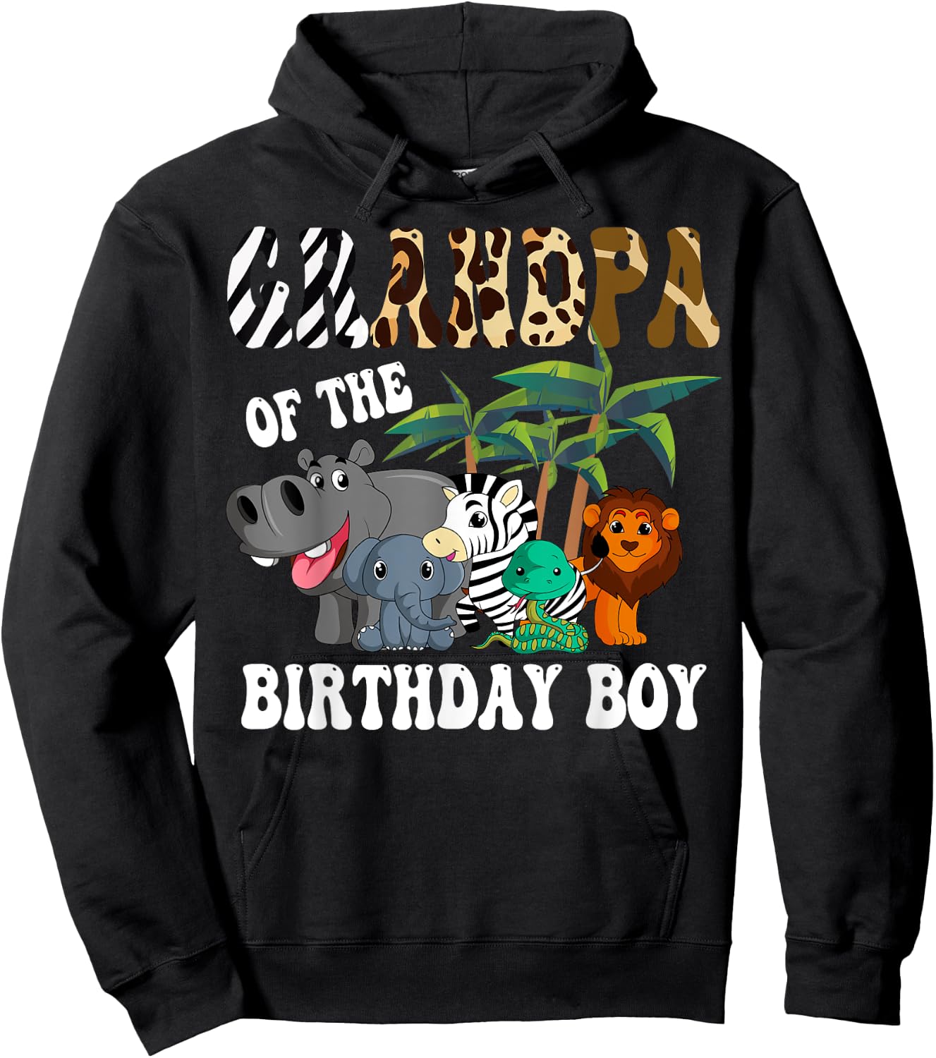 Grandpa of the Birthday Boy Zoo Bday Safari Celebration Hoodie - Hoodie | Black