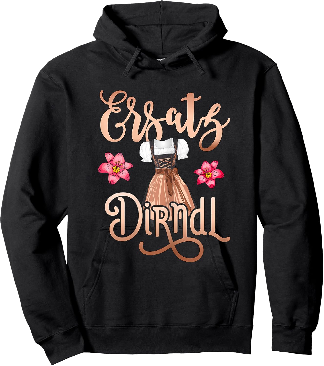 Trachtenshirt Damen Ersatz Dirndl Shirt Frauen Trachten , Schwarz, Kurzarm Hoodie - Hoodie | Black