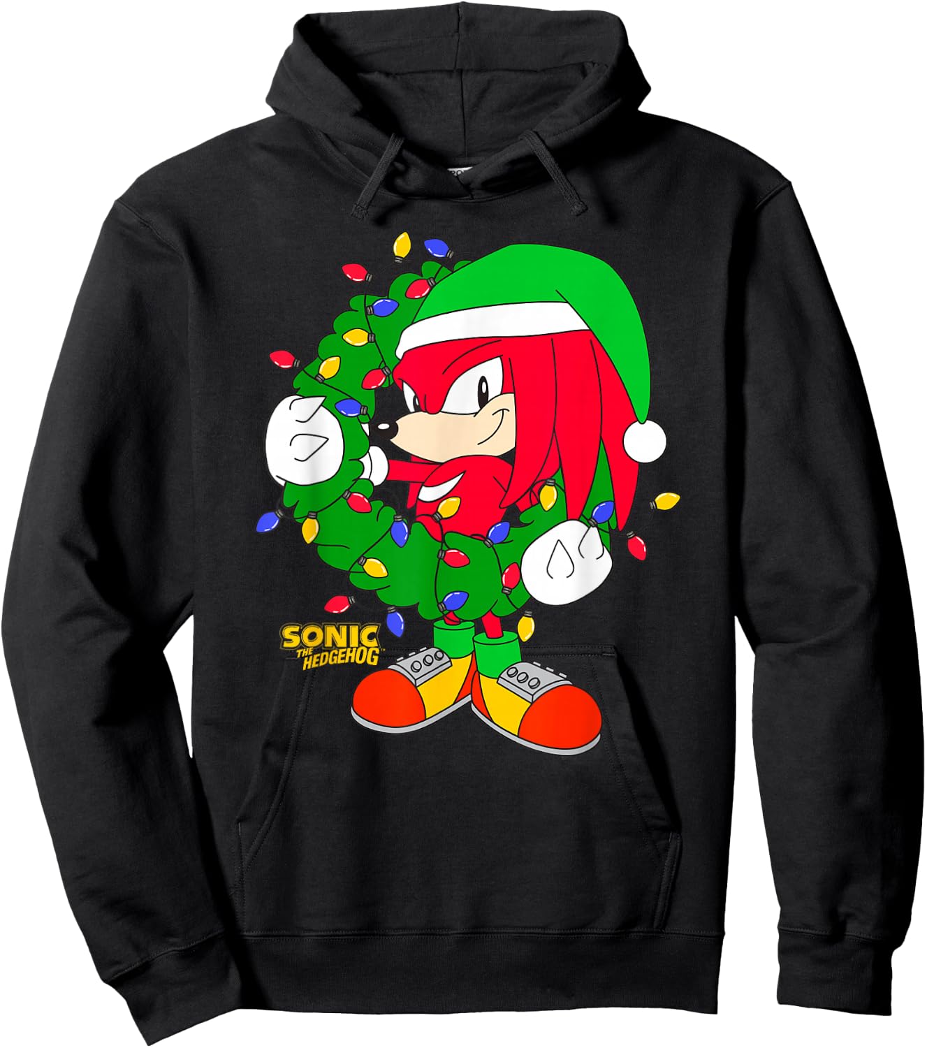 Sonic The Hedgehog Christmas Knuckle Wreath Big Chest Logo Hoodie - Hoodie | Black