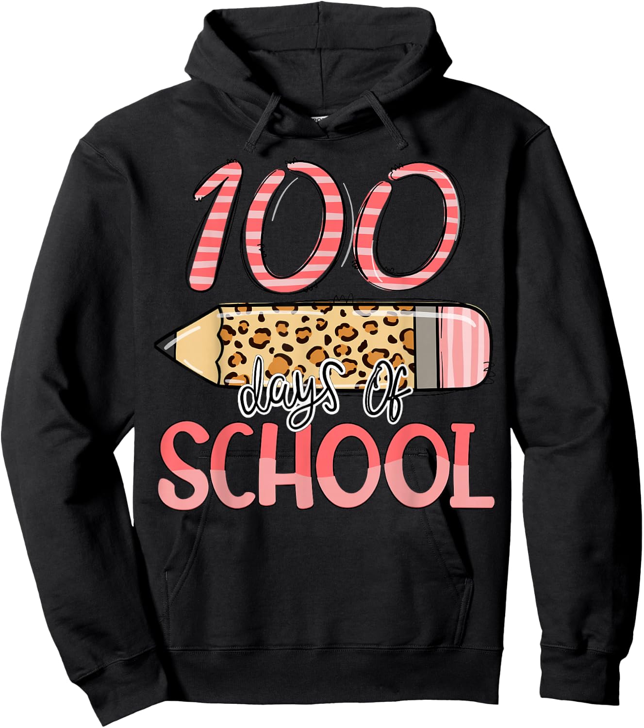 100 Days Of School Leopard Teacher Kids 100th Day Of School Hoodie - Hoodie | Black