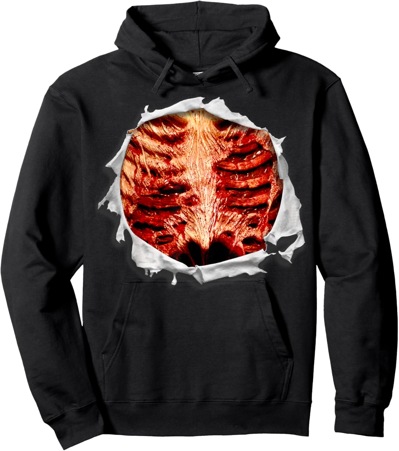 Halloween Costume Zombie Chest Ripped T Shirt Hoodie - Hoodie | Black
