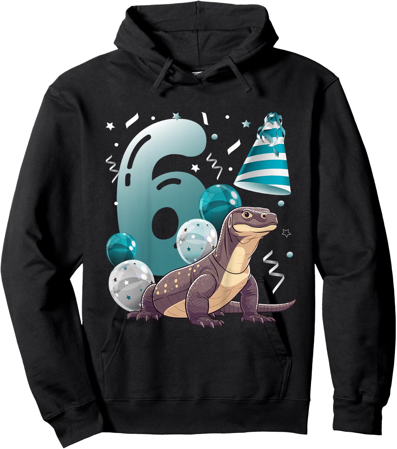 Kids 6th Komodo Dragon Birthday Party Six Year Old Komodo Dragon Hoodie - Hoodie | Black