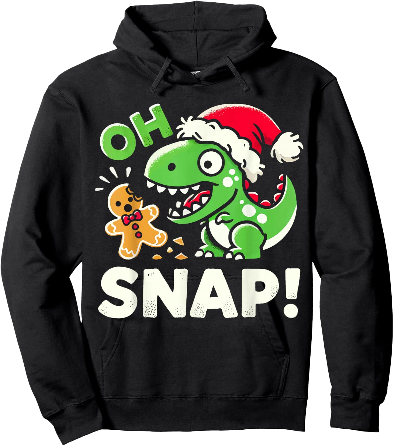 Oh Snap Christmas Gingerbread Man Cookie Baking Dinosaur Hoodie - Hoodie | Black