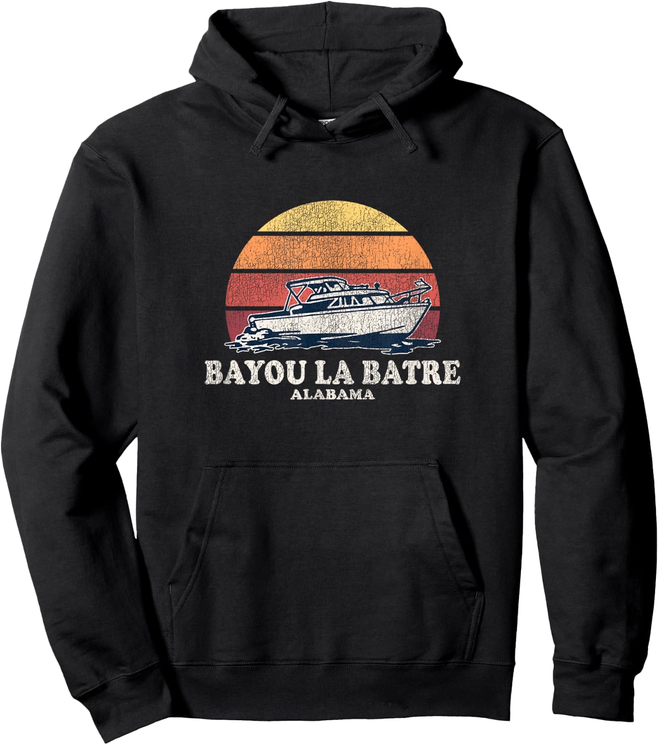 Bayou La Batre AL Vintage Boating 70s Retro Boat Hoodie - Hoodie | Black