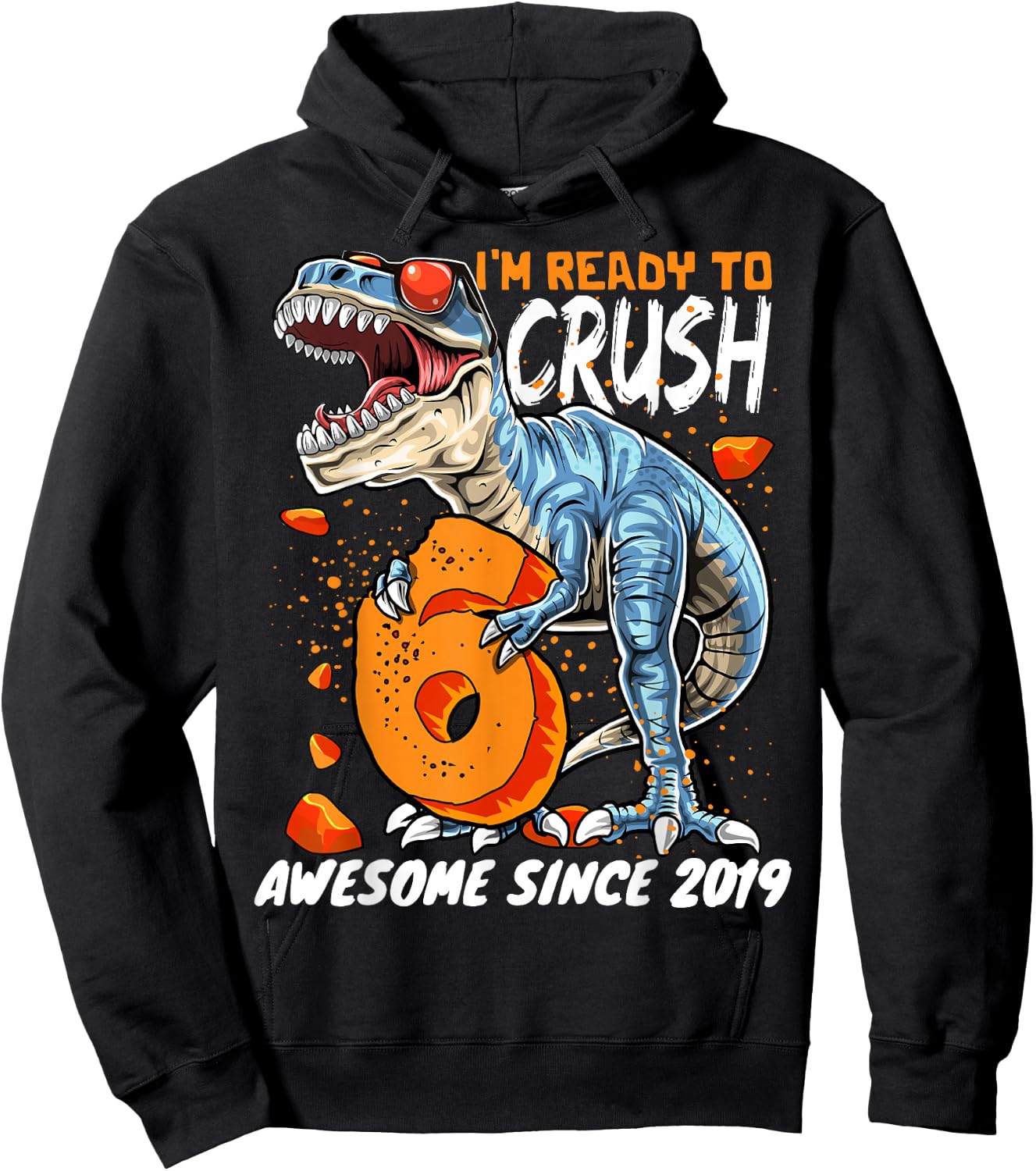 6th Birthday T Rex Dinosaur Party Boys Rawr I'm 6 Hoodie - Hoodie | Black