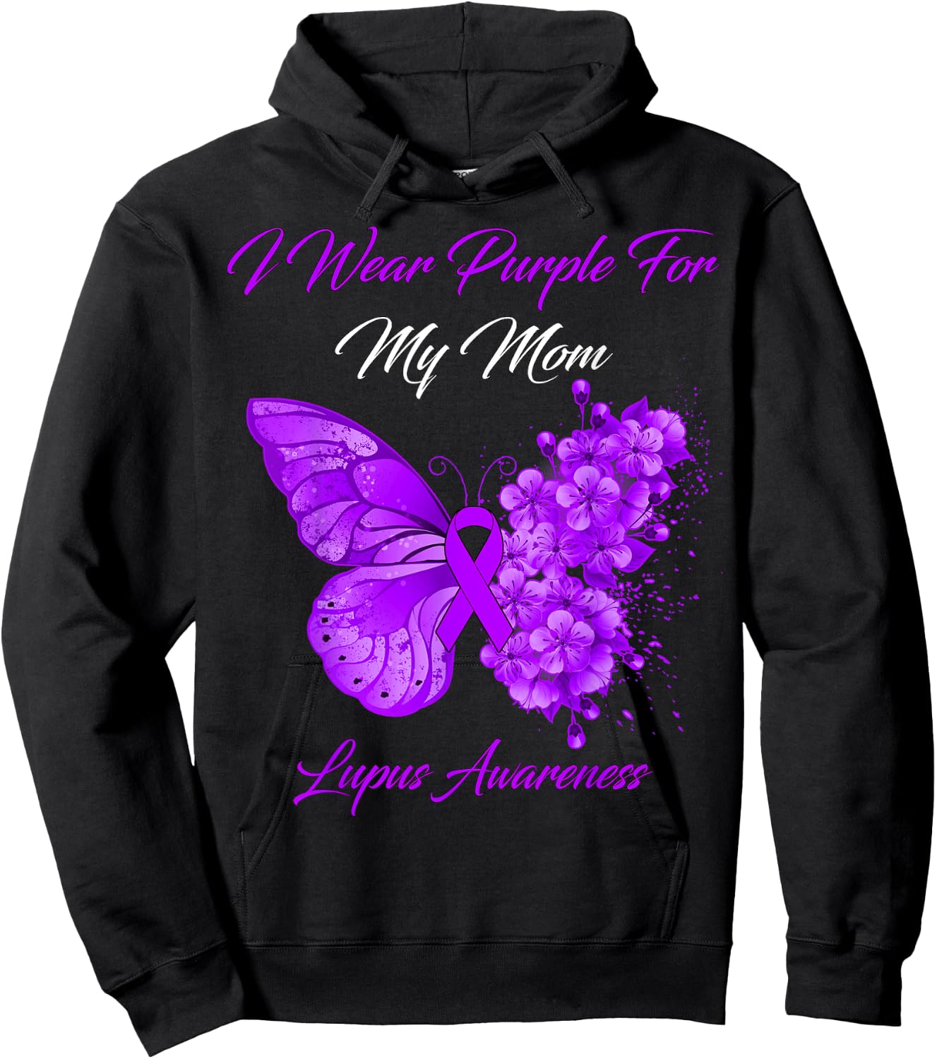 Butterfly I Wear Purple For My Mom Lupus Awareness Hoodie - Hoodie | Black