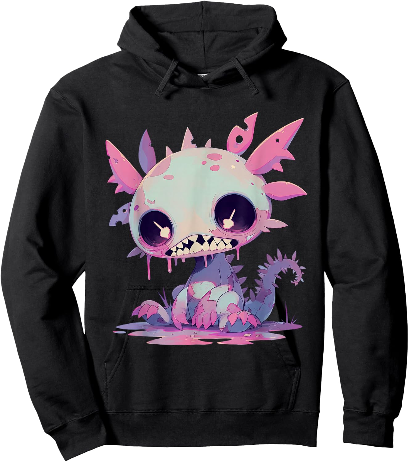Kawaii Pastel Goth Creepy Cute Zombie Axolotl Hoodie - Hoodie | Black