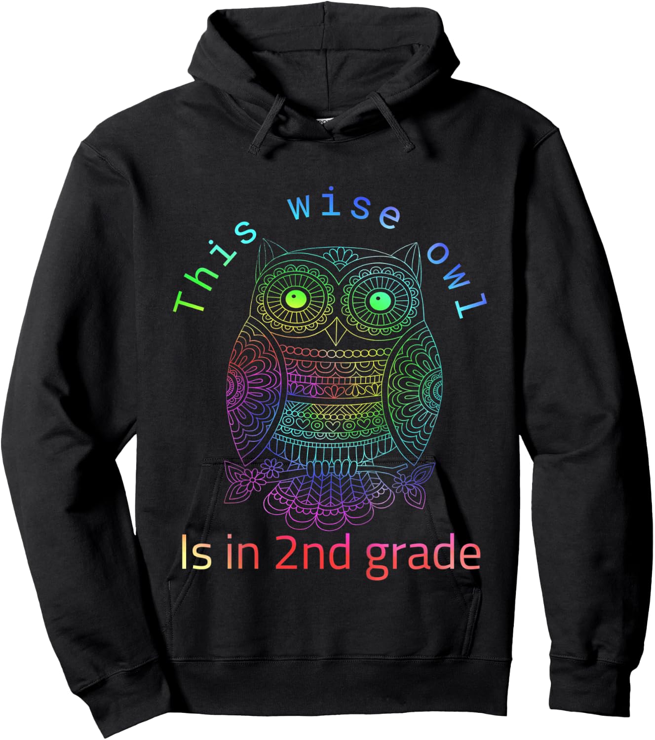 Kids 2nd Grade Colorful Tie Dye Rainbow Colors Wise Owl Hoodie - Hoodie | Black