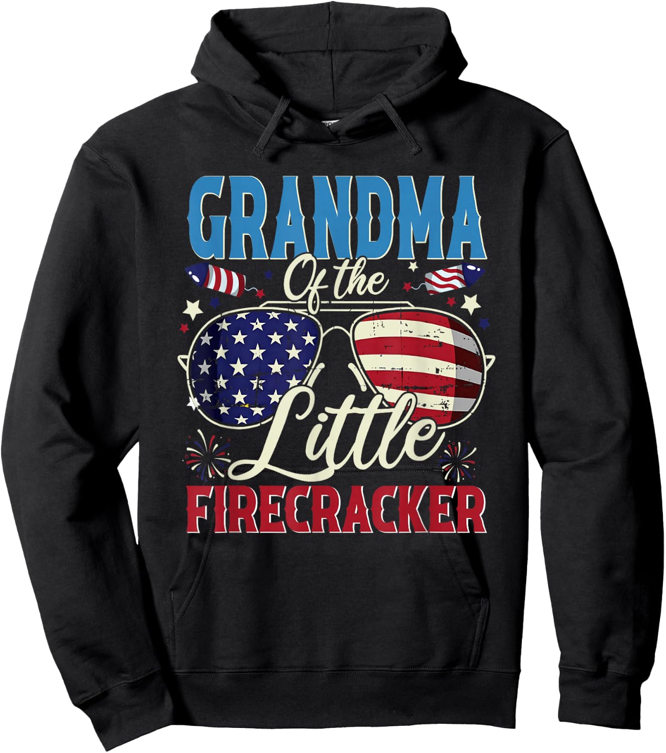 Grandma of The Little Firecracker Fourth of July Birthday Hoodie - Hoodie | Black