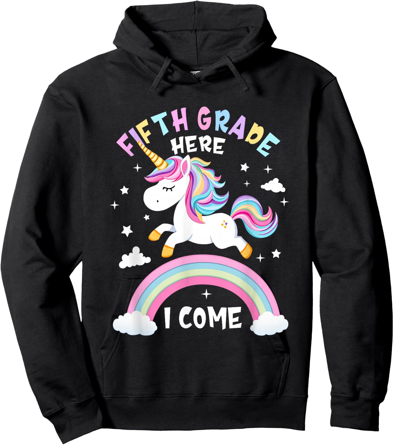 Fifth Grade Here I Come Unicorn First Day of 5th Grade Girls Hoodie - Hoodie | Black