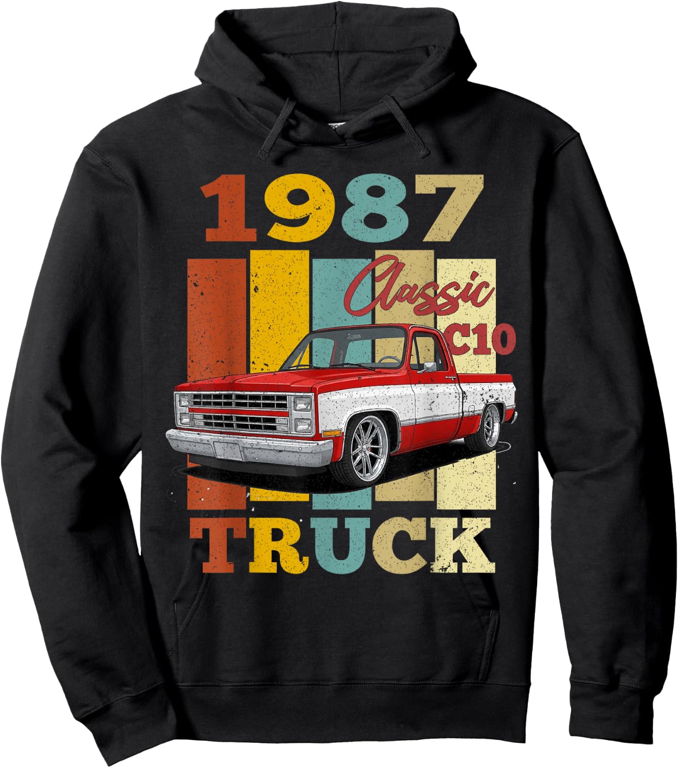 1987 C10 Truck Vintage 87 Silhouette Classic Old Hot Rod Hoodie - Hoodie | Black