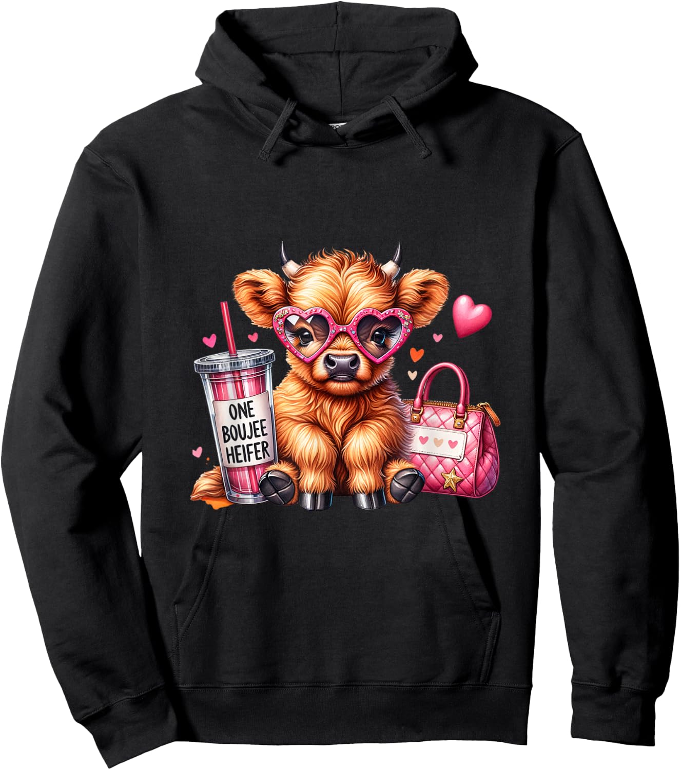 One Boujee Heifer Highland Cow Hoodie - Hoodie | Black