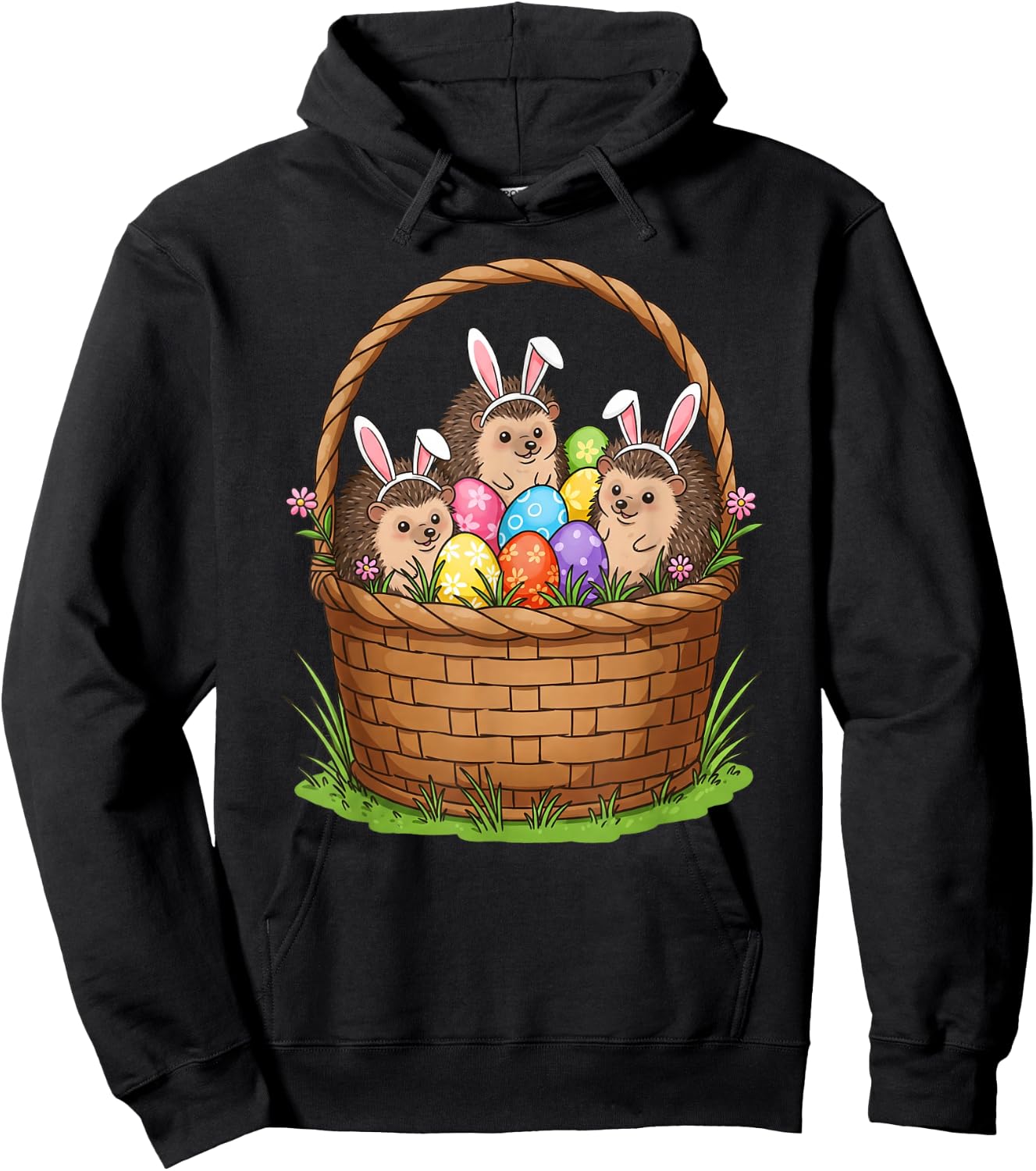 Hedgehog Bunny Easter Basket Egg Easter Day Kids Hoodie - Hoodie | Black