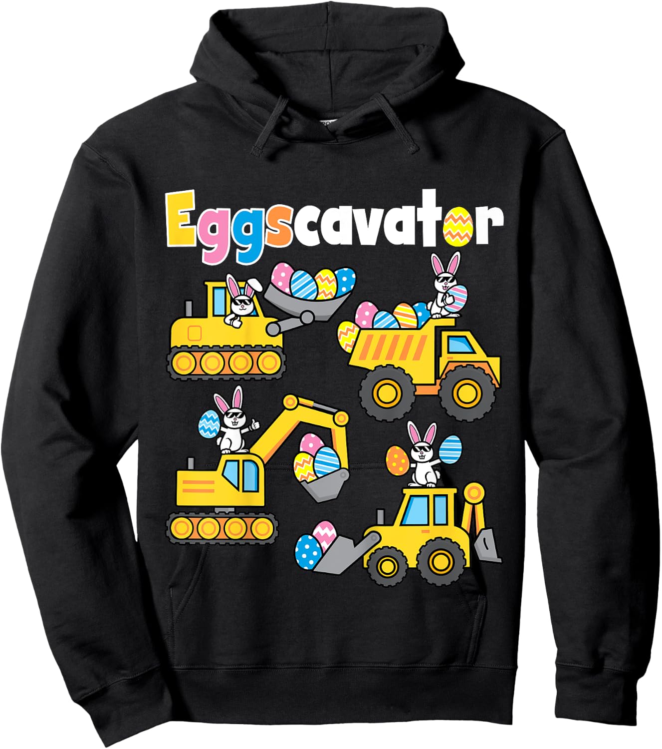 Kids Eggs Cavator Easter Egg Hunt Bunny Excavators Boys Toddler Hoodie - Hoodie | Black