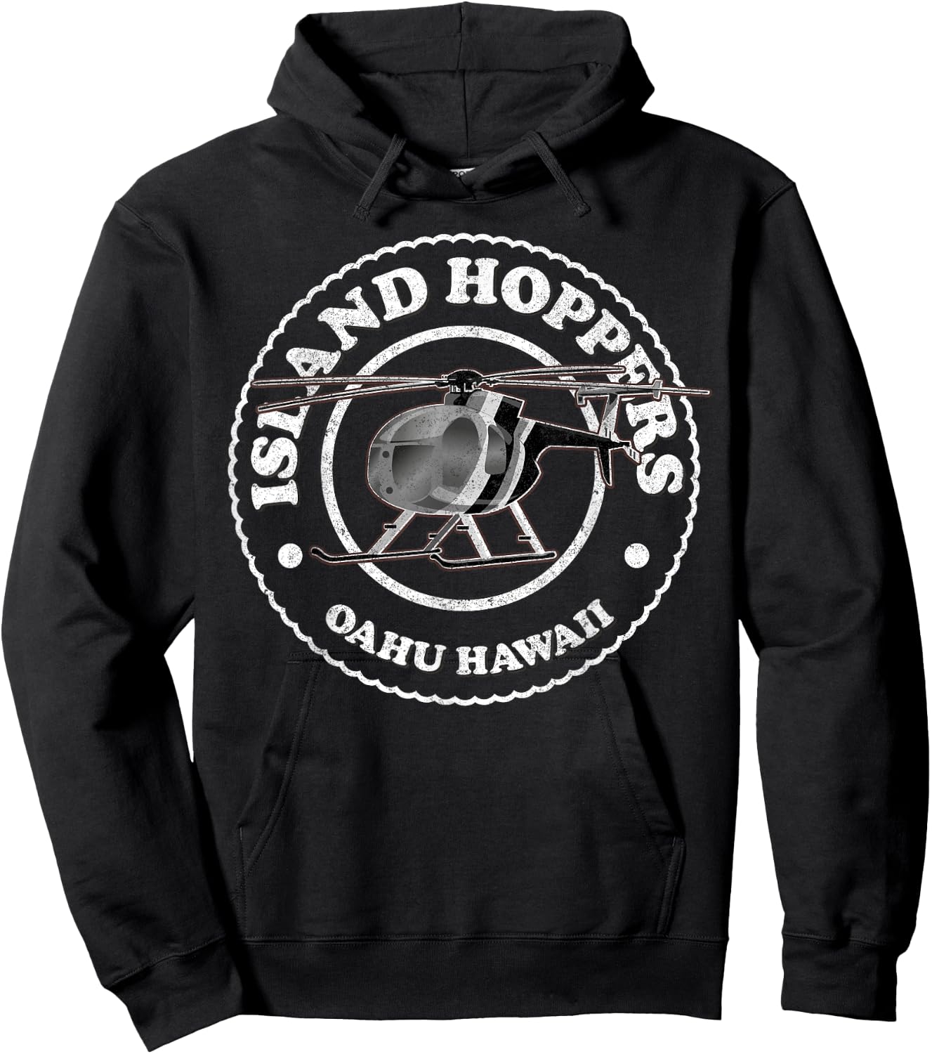 TC's Island Hoppers Helicopter Vintage Oahu Hawaii b/w Hoodie - Hoodie | Black