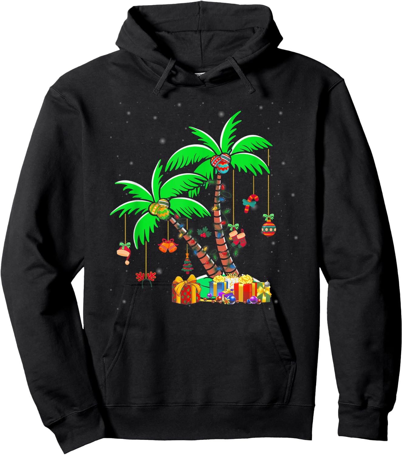 Christmas Palm Tree Tropical Xmas Coconut Lights Hoodie - Hoodie | Black