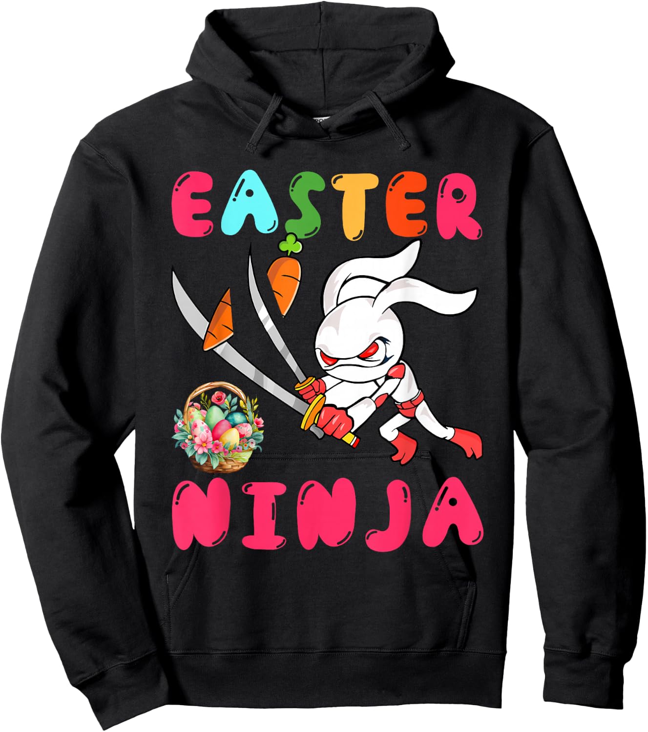 Easter Ninja Cute Bunny With Eggs Basket Costume Ninja Lover Hoodie - Hoodie | Black