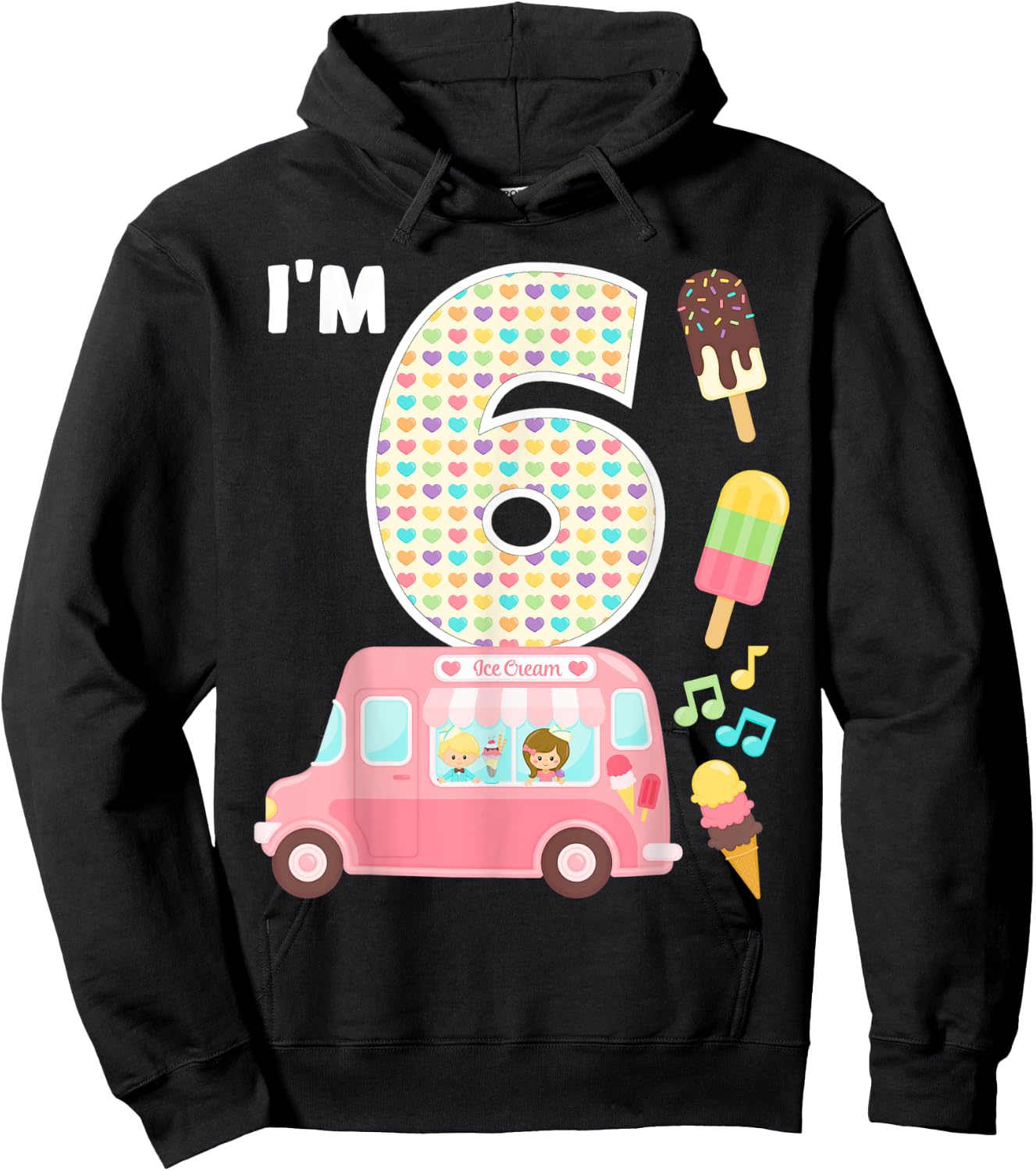 6th Birthday Crew Ice Cream Truck I'm 6 Bday Ice Cream Party Hoodie - Hoodie | Black