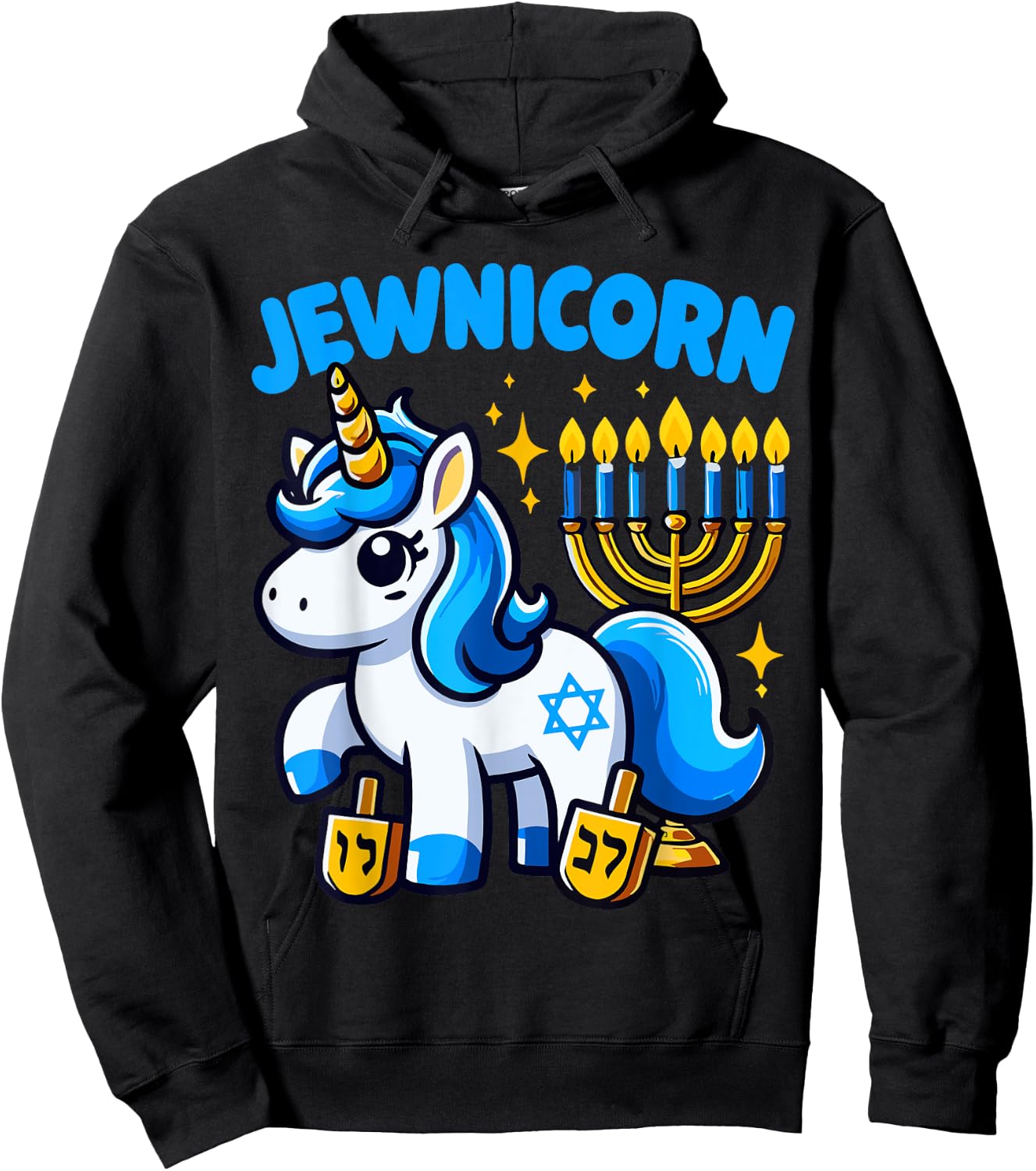 Jewnicorn Jew Unicorn Cute Hanukkah Pajamas Chanukah Girl Hoodie - Hoodie | Black