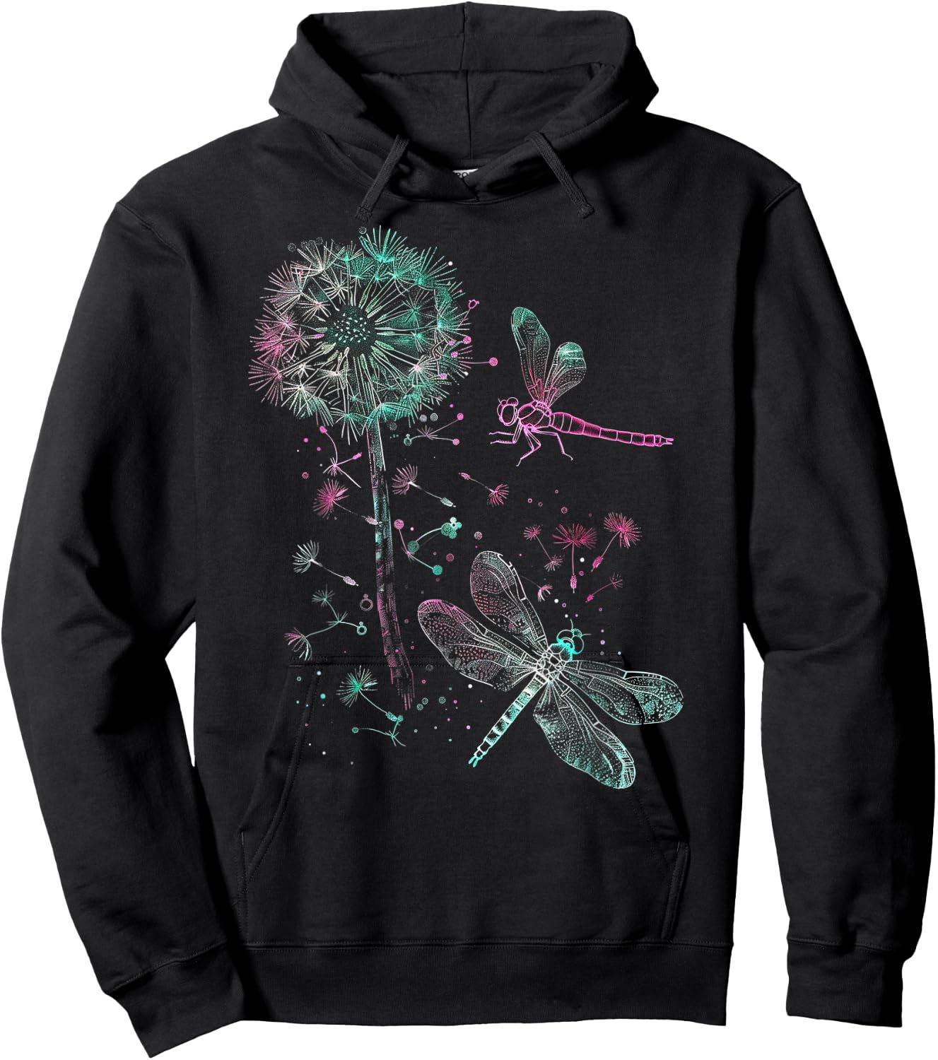 Dandelion Puff Ball with Dragonfly Hoodie - Hoodie | Black