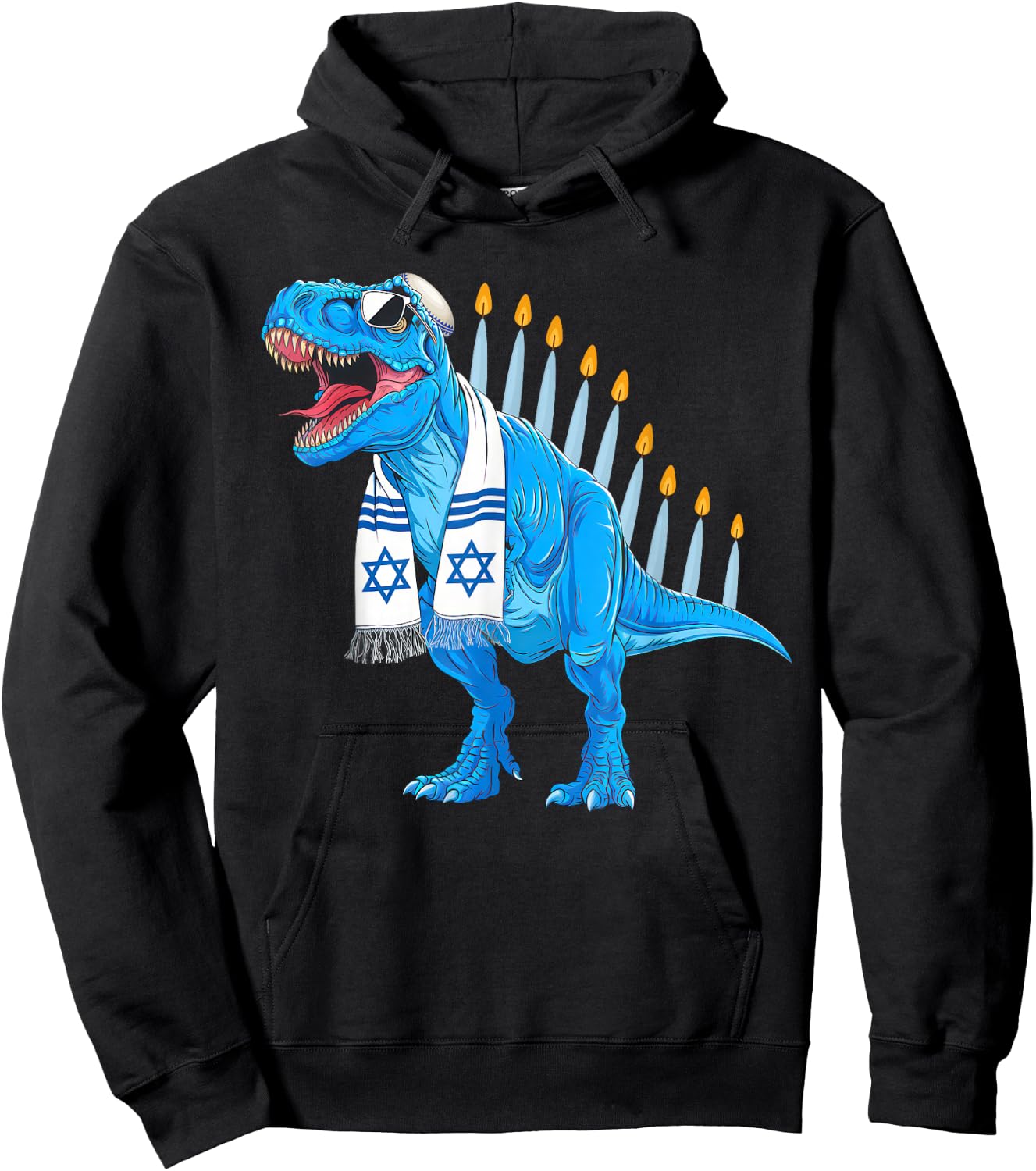 Menorasaurus Rex Shirt Menorahsaurus Hannukah Dinosaur Hoodie - Hoodie | Black