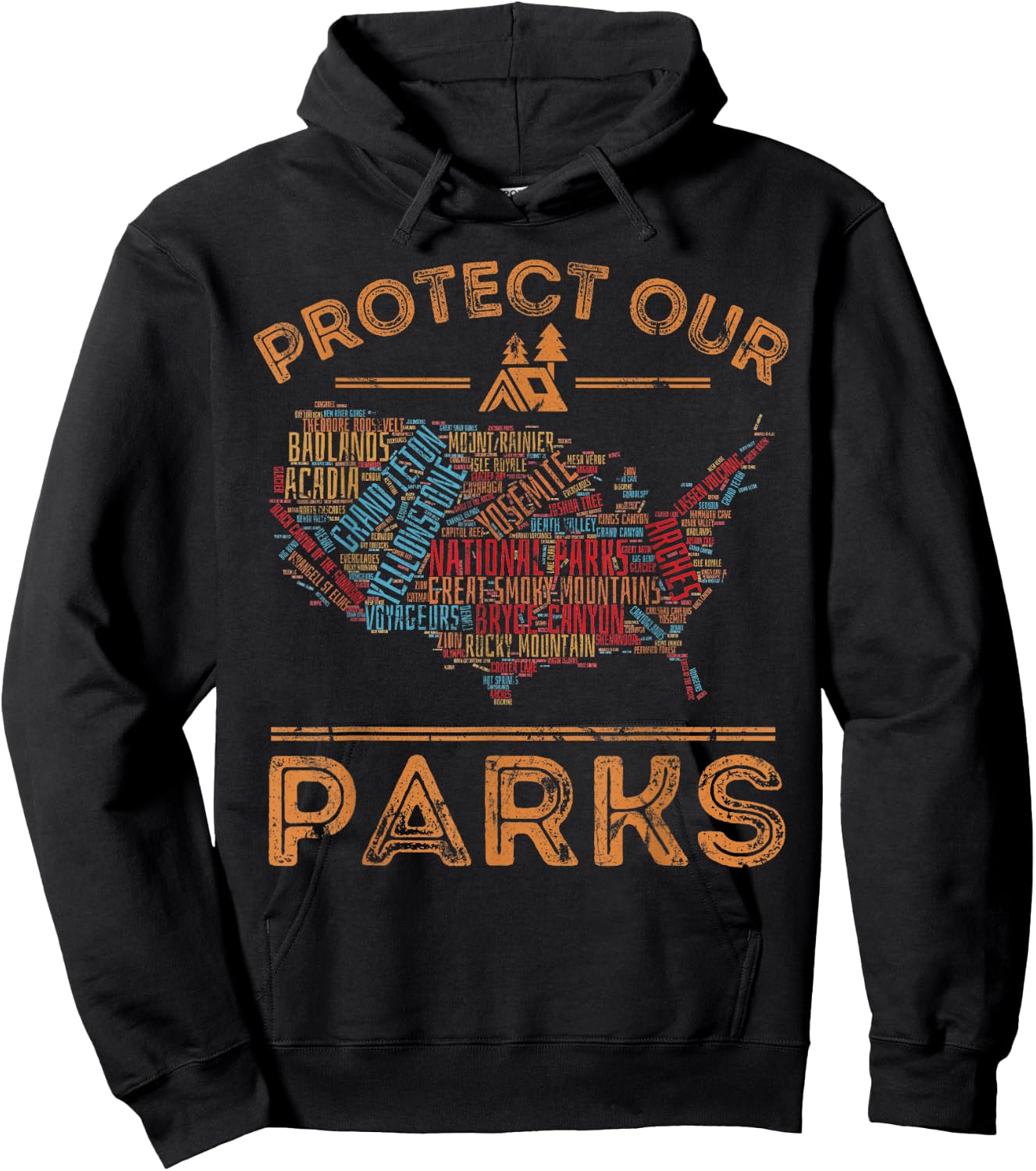 Protect Our Parks National Park Map Hiking USA Hoodie - Hoodie | Black