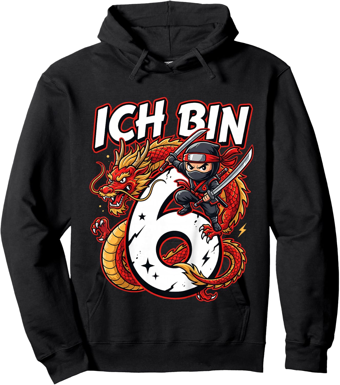 Cooler Ninja Geburtstag für Jungen mit Drache 6 Jahre Hoodie - Hoodie | Black