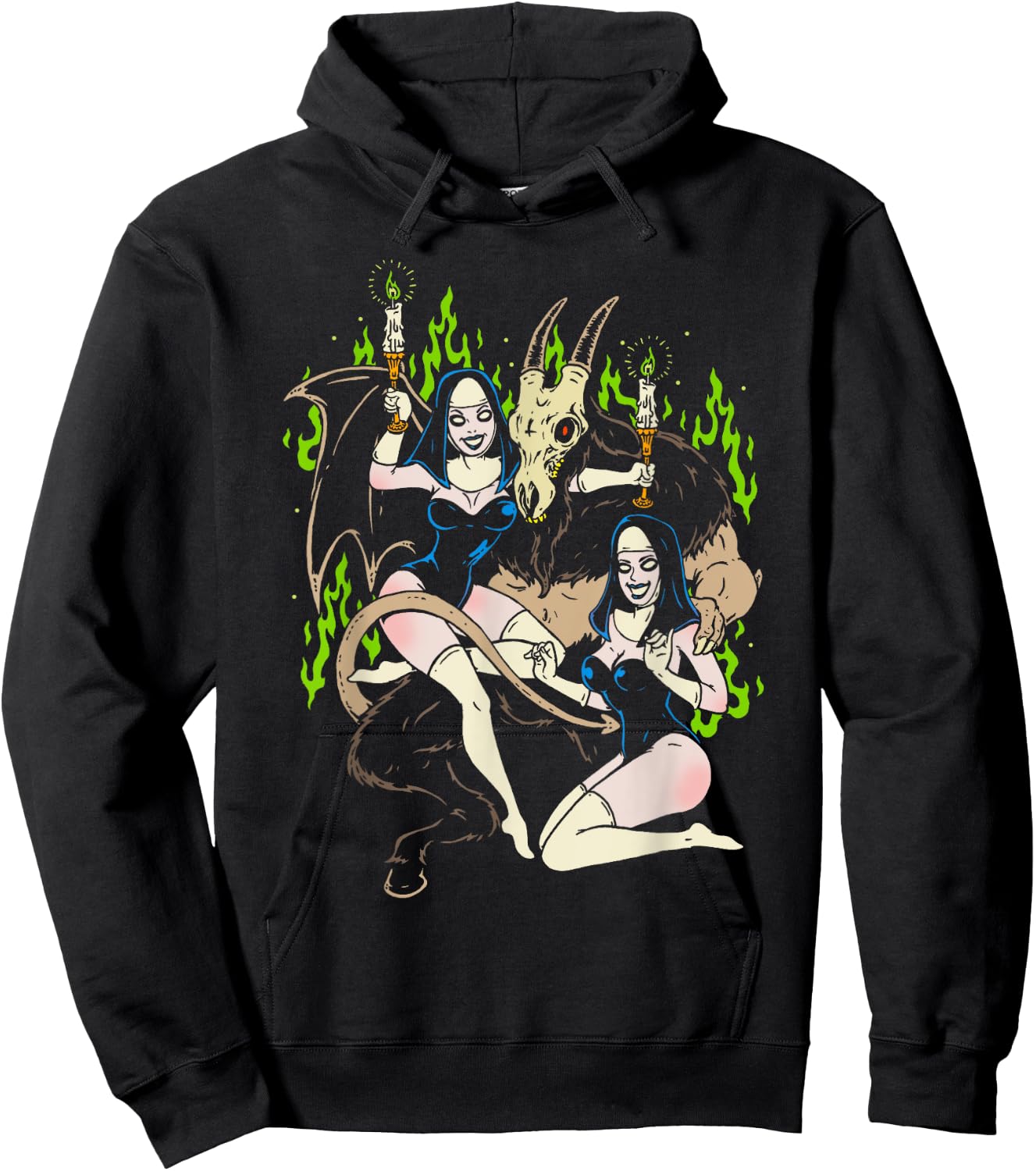 Baphomet Occult Goat Man Demon with Sexy Nuns Hoodie - Hoodie | Black