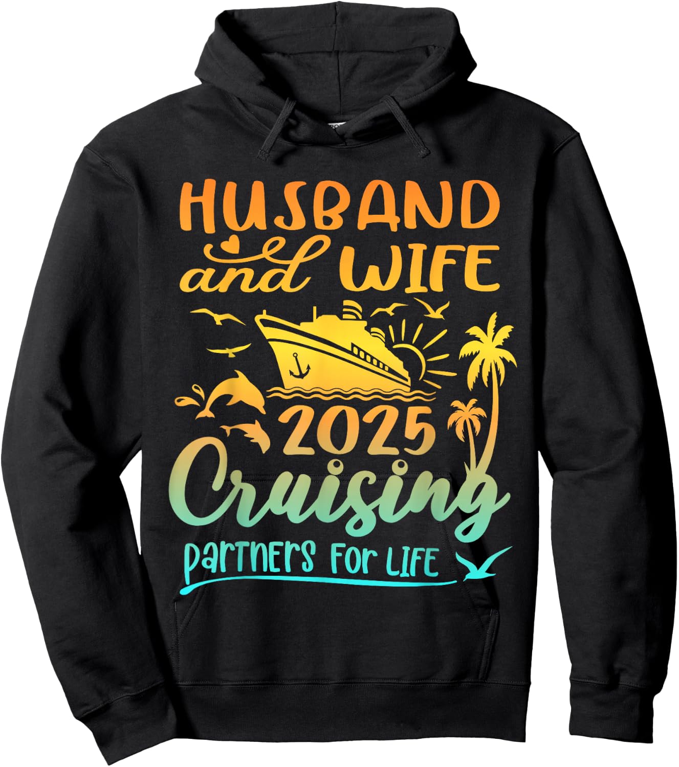 Family Wife and Husband Cruise 2025 Matching Shirt Honeymoon Hoodie - Hoodie | Black