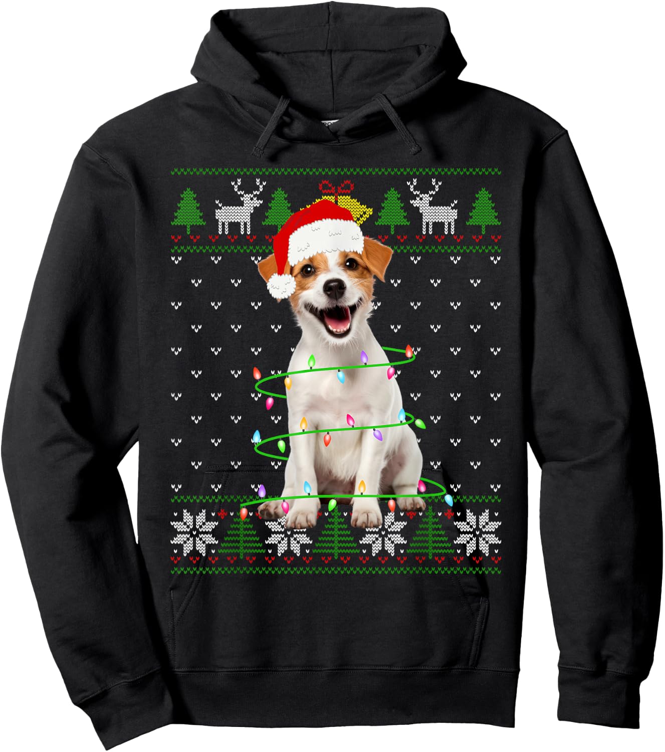 Jack Russell Terrier Dog Christmas Tree Lights Puppy Lover Men Women Kids Hoodie - Hoodie | Black