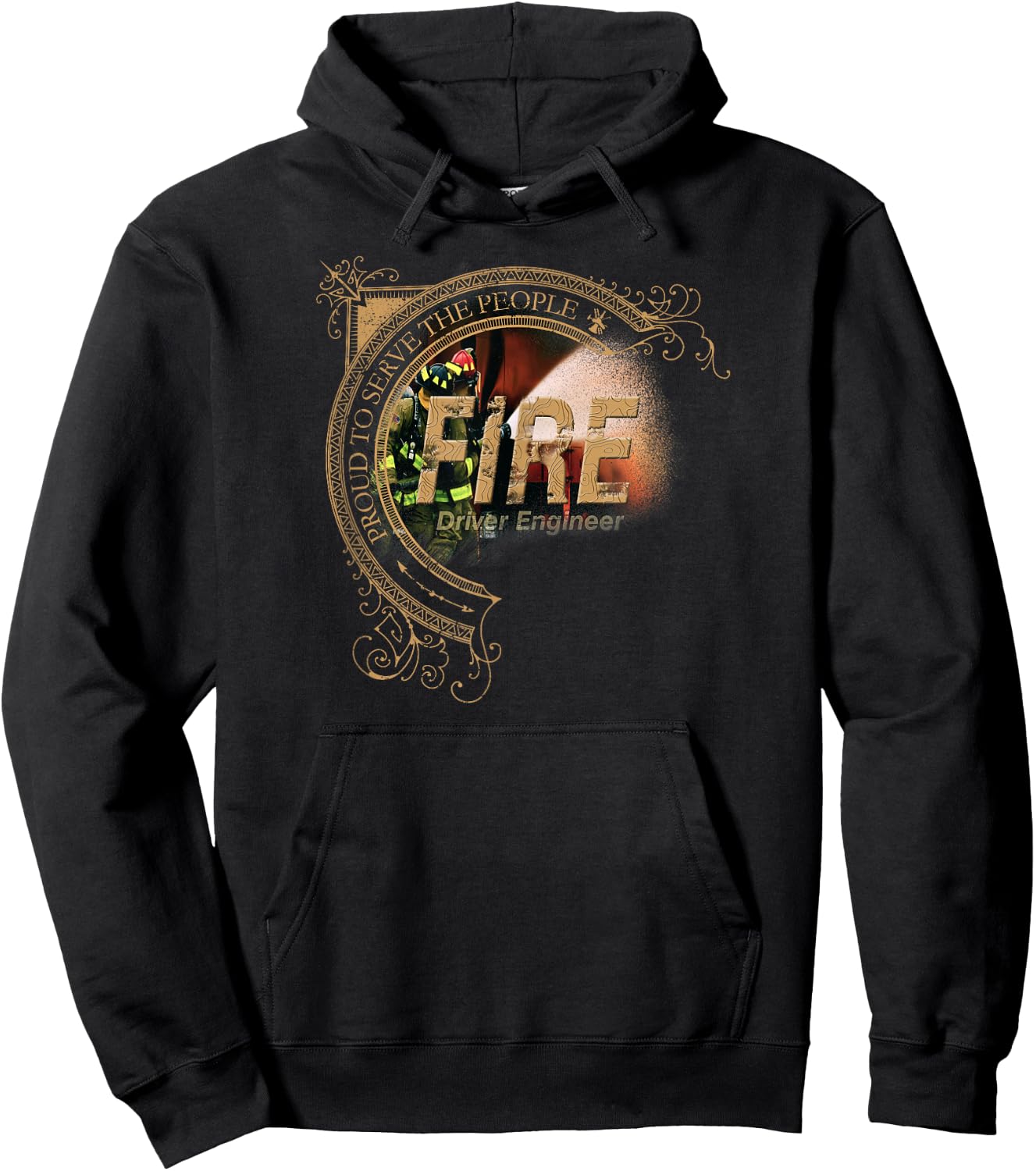 Firefighter Driver Engineer - Distressed Design Hoodie - Hoodie | Black