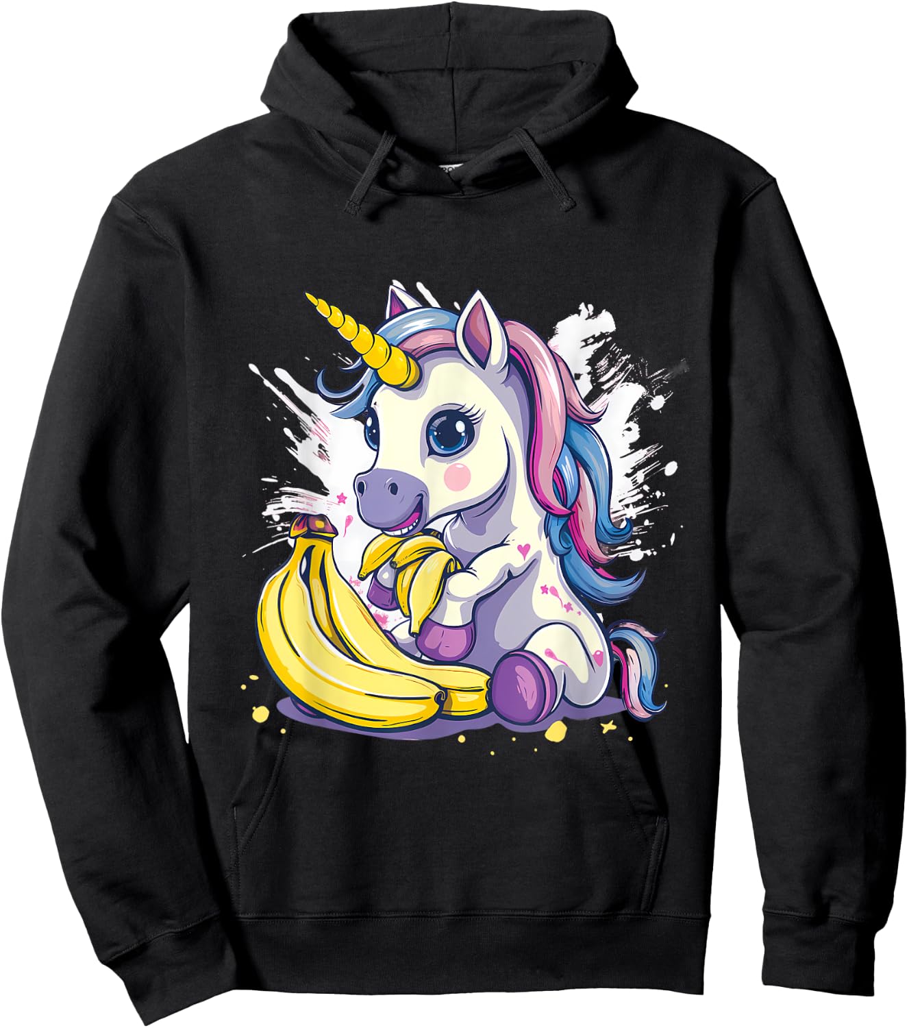 Banana Unicorn Watercolor Animal Art Drawing Banana Fruit Hoodie - Hoodie | Black