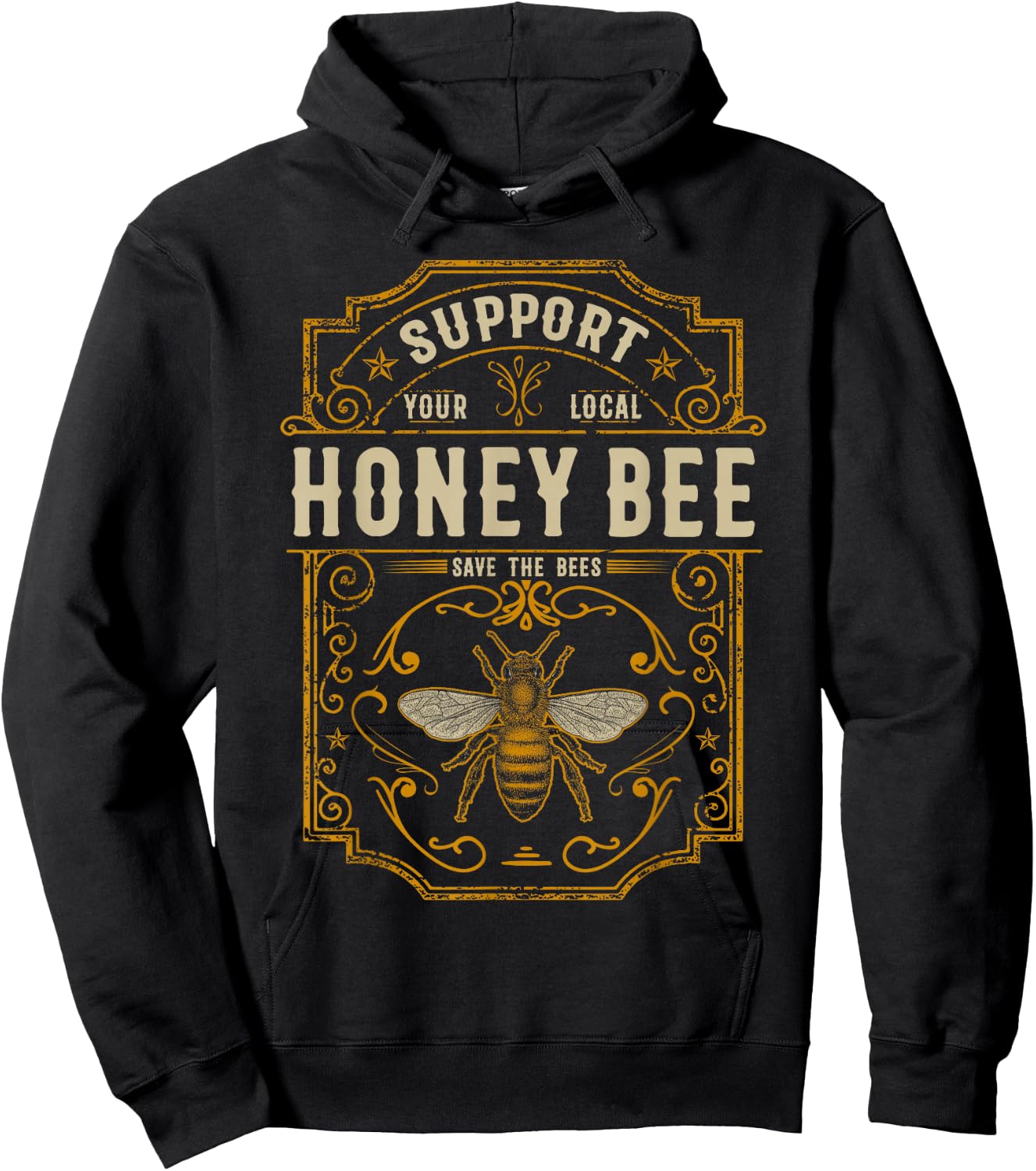 Support Your Local Honey Bee Save The Bees Vintage Style Hoodie - Hoodie | Black