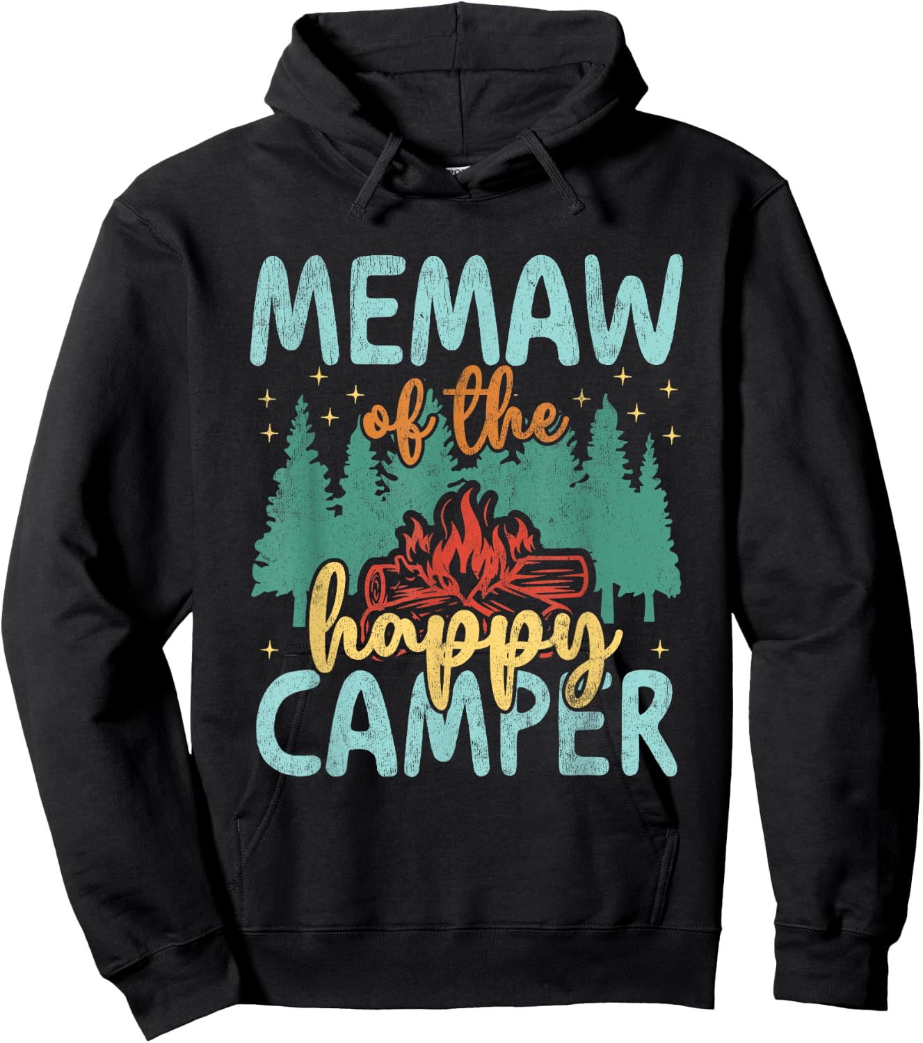 Memaw of Happy Camper 1st Birthday Party Retro Memaw Hoodie - Hoodie | Black