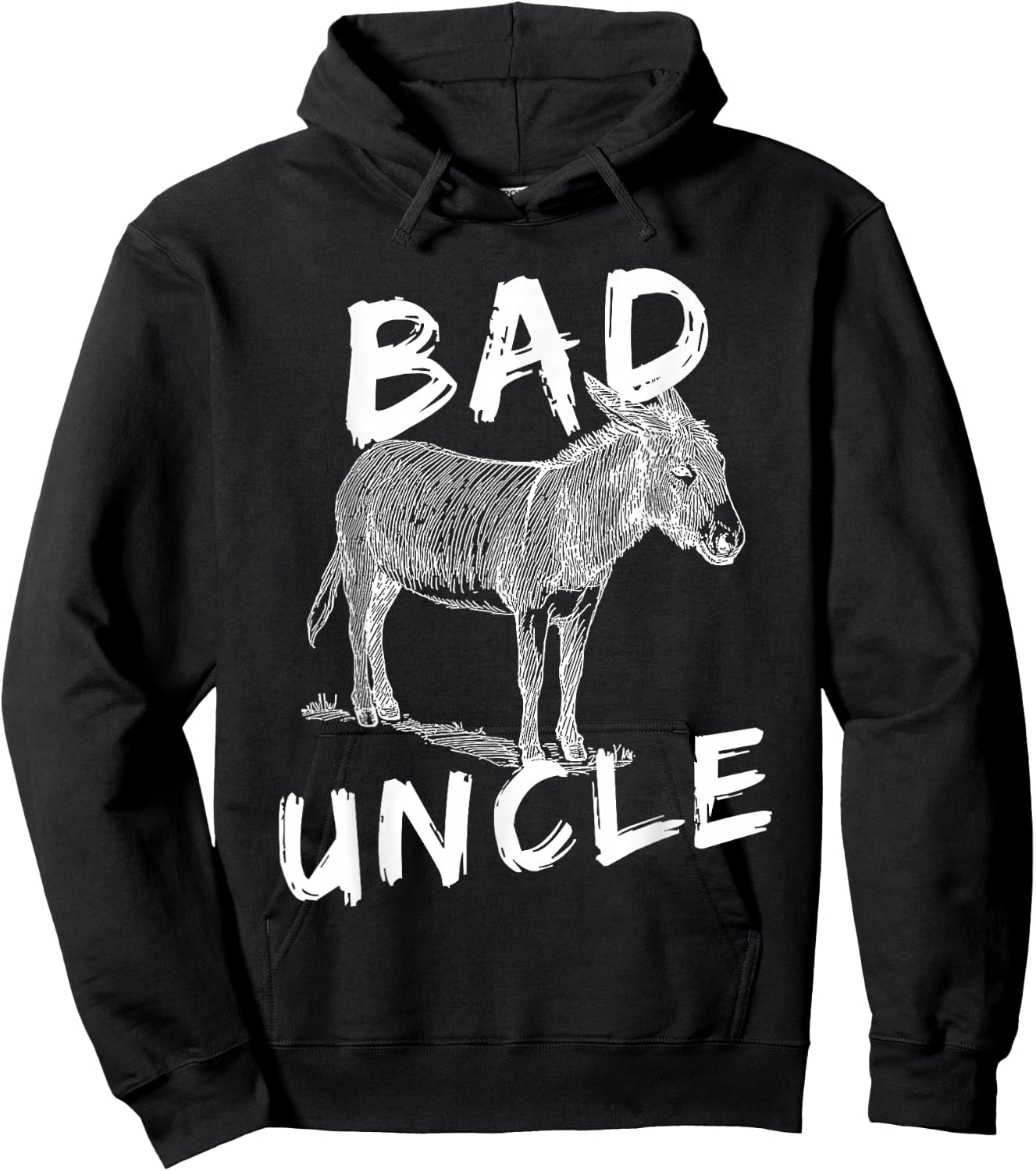 Bad Ass Uncle Donkey Graphic Design Hand Drawn Donkey Art Hoodie - Hoodie | Black