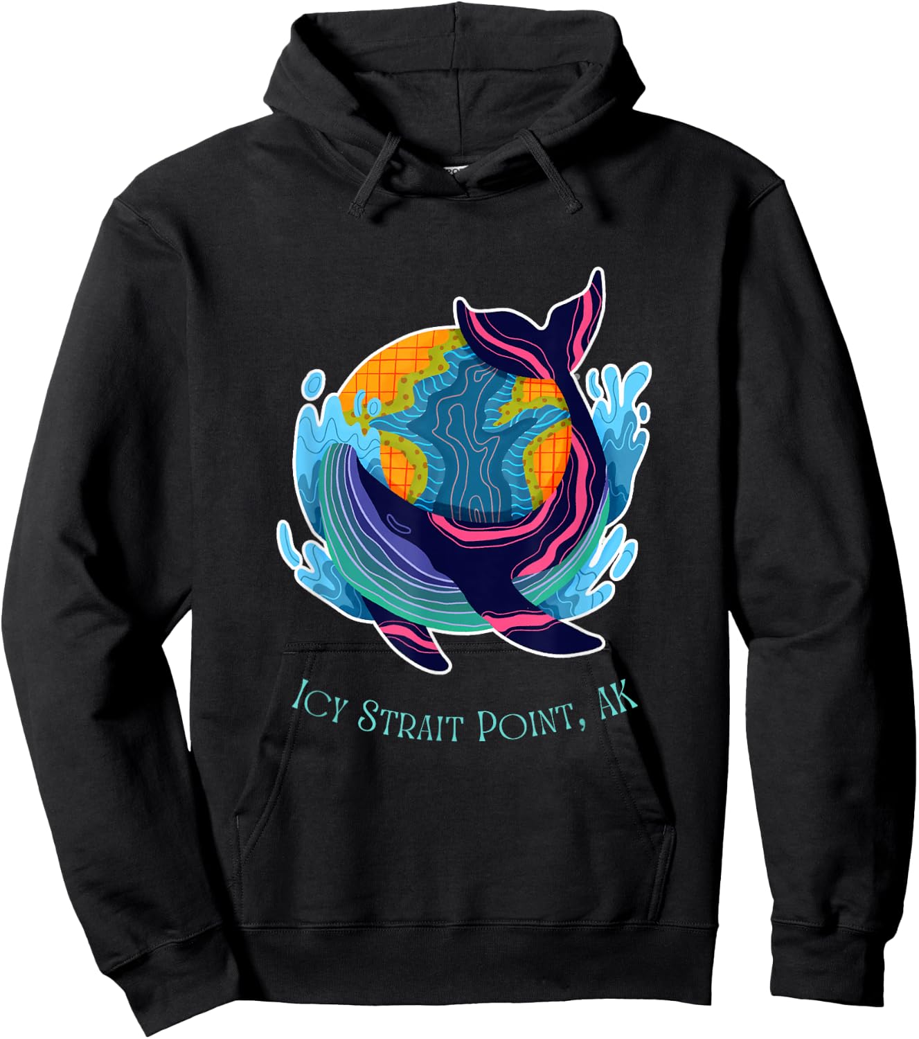 Icy Strait Point, AK Colorful Abstract Indigo Whale Design Hoodie - Hoodie | Black