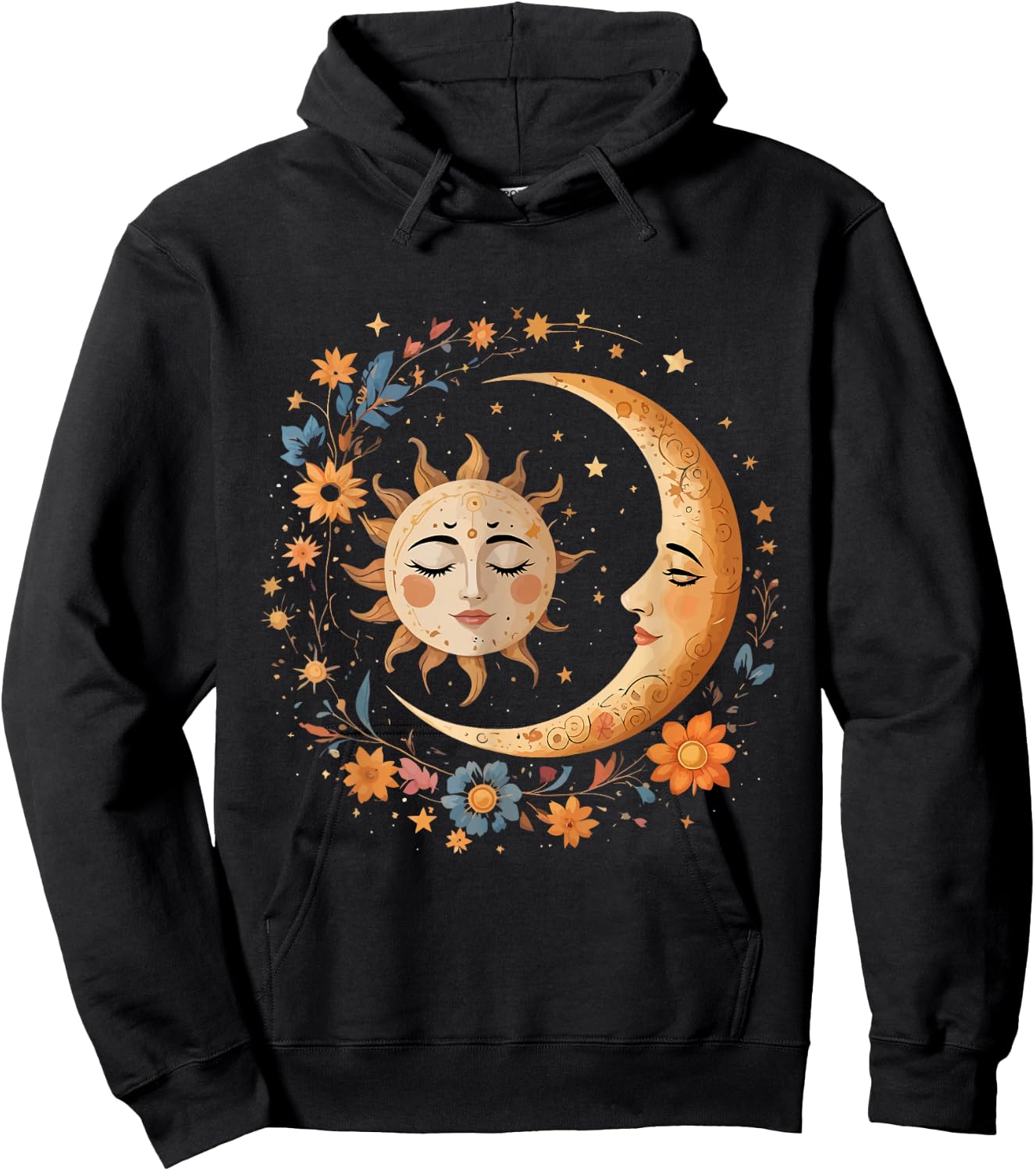 Vintage Celestial Sun Moon Boho Shirt Mystic Astrology Lover Hoodie - Hoodie | Black