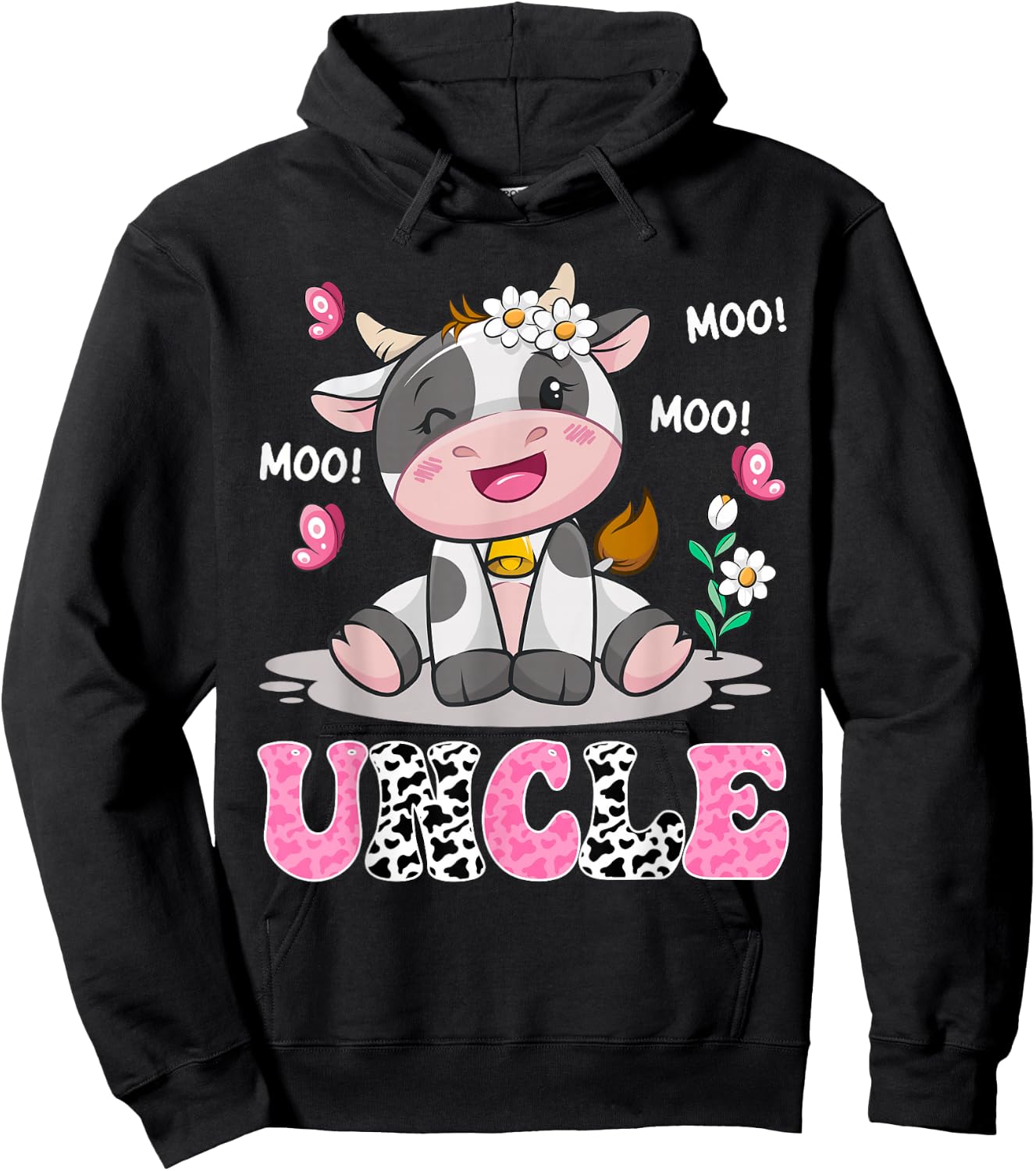 Uncle Cute Cow Moo Moo Farmer Birthday Family Matching Hoodie - Hoodie | Black