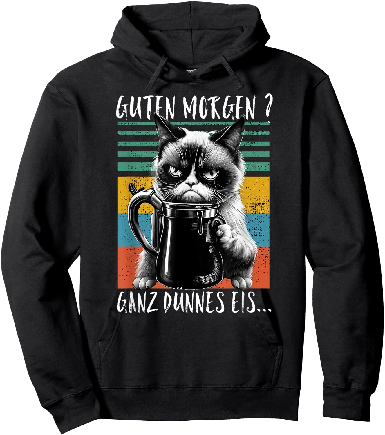 Guten Morgen ganz thin Eis... [German Language] Cat Kaffee, black Hoodie - Hoodie | Black